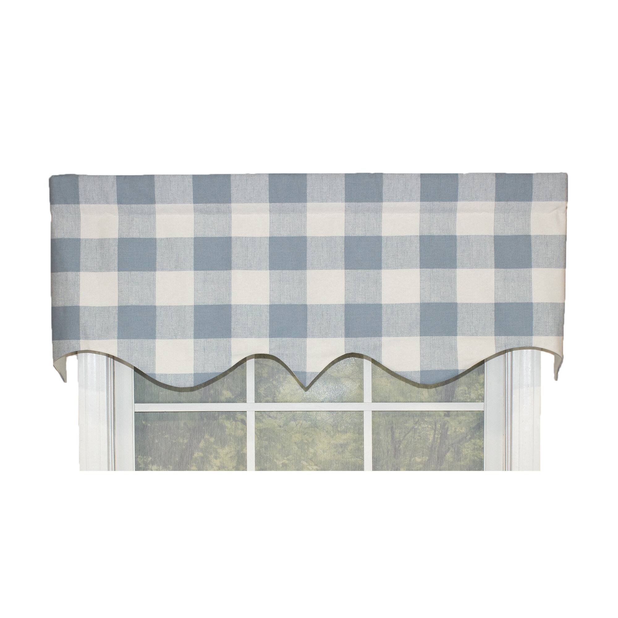 Angle. RLF Home - RLF Home Grande Check Regal Style 3" Rod Pocket Valance 50" x 17" Blue - Blue.