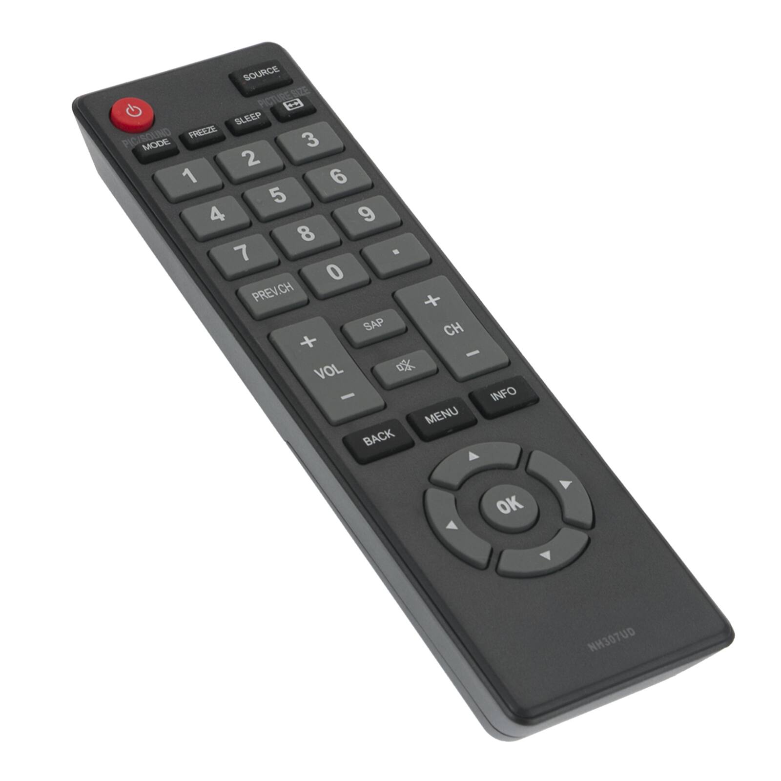 SOURCE SIZE PICTURE SLEEP PIC/SOUND FPEEZE 3 MODE 2 1 6 5 4 9 8 7 0 PREV.CH + SAP CH + - VOL - INFO MENU BACK OK Y NH307UD