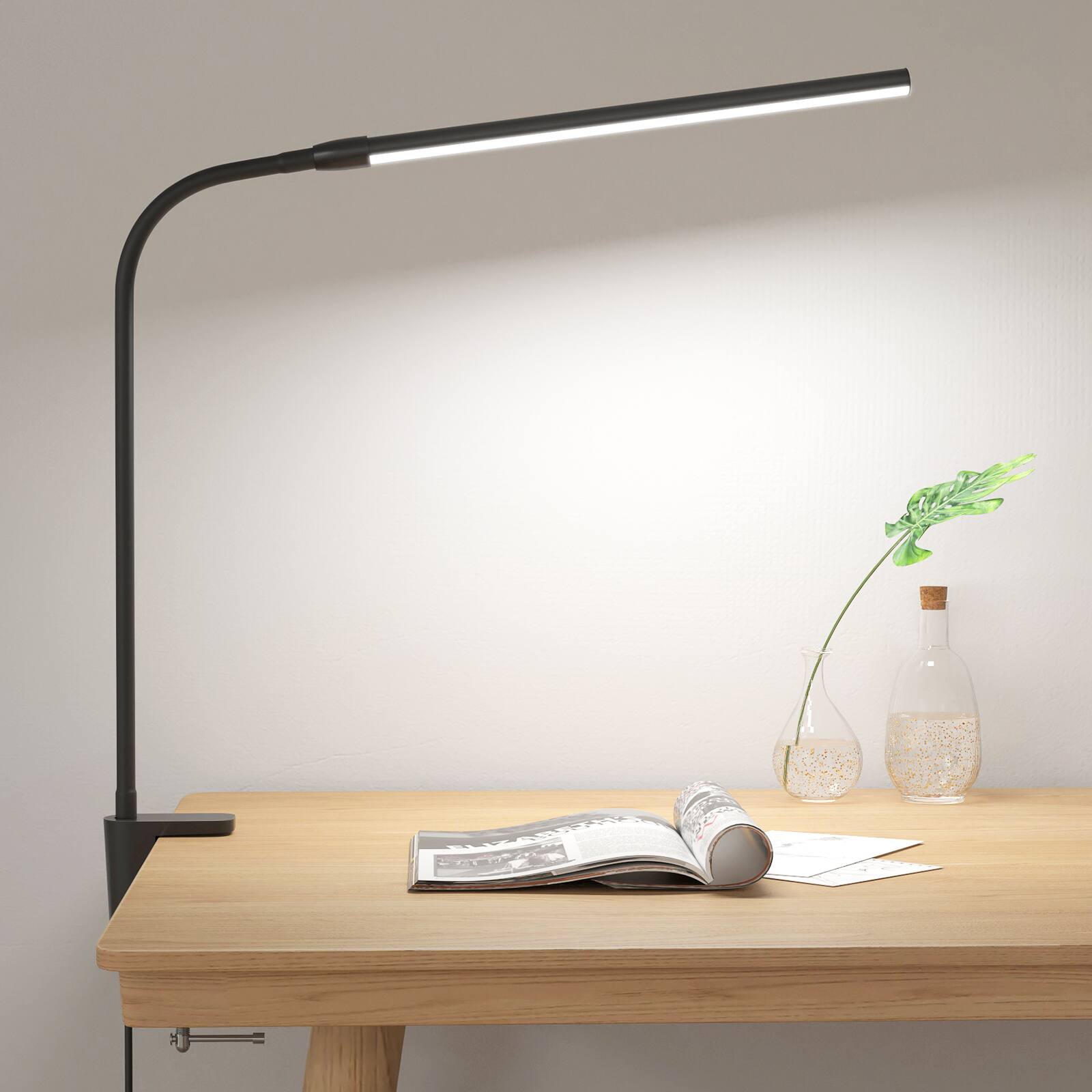 Front. Lepro - Clip-on LED Desk Lamp, USB-Powered with 3 Color Modes 10 Brightness, 360°Adjustable - Black - Black.