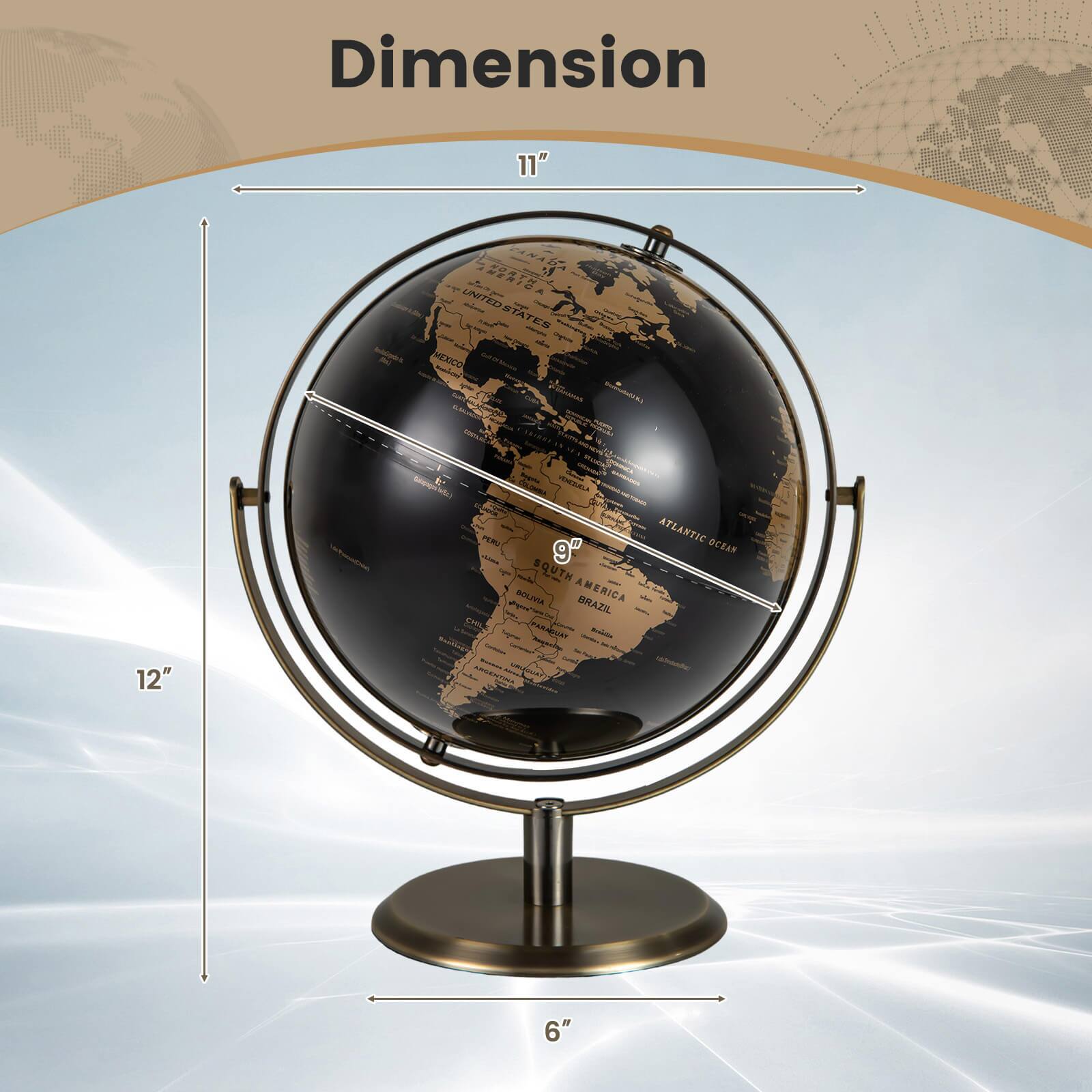 Alt View 2. Costway - Costway 9-Inch Metallic Black World Globe 720° Rotating Earth Globe with Metal Stand - Gold.