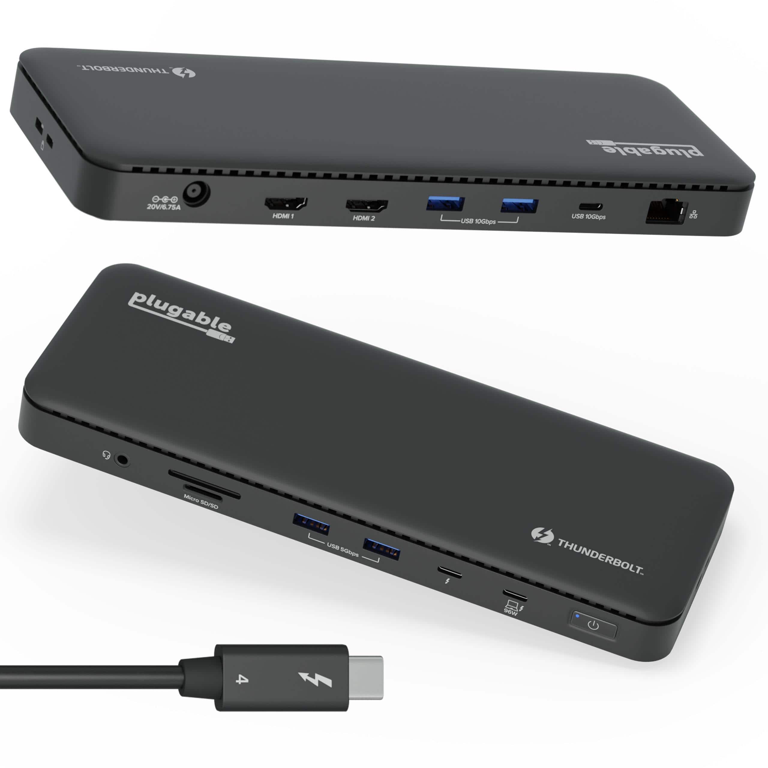 Plugable - Thunderbolt 4 Dock 100W Charging, Laptop Docking Station Dual Monitor Single 8K or Dual 4K HDMI for Windows and Mac - Black