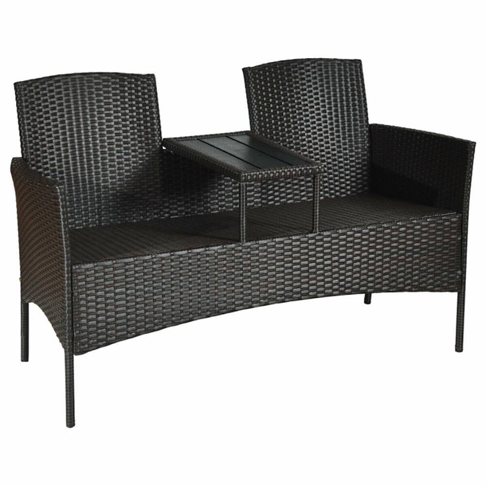 Alt View 4. Pefilos - 3-Piece Patio Set Outdoor Wicker Furniture Sets Modern Rattan Chair Conversation Sets with Coffee Table Seat Cushions - Black.