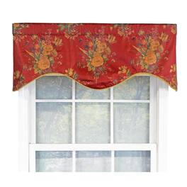 RLF Home - Eliza Excellent Deep Color Background Cornice Stylish Window Valance 3" Rod Pocket 50" x 17" - Red wine