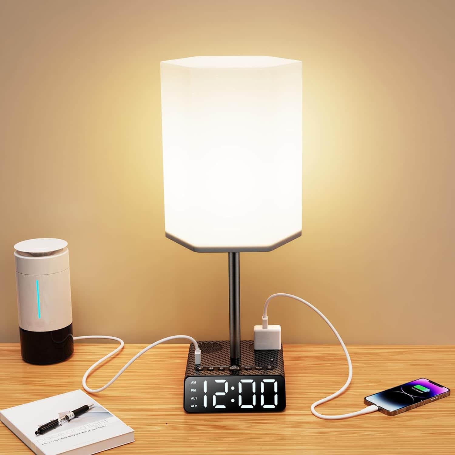The Best Inks - Table Lamp Lamp USB Touch metal with Ports Power Outlets Bedside Alarm Clock Base Extension Cord - Modern