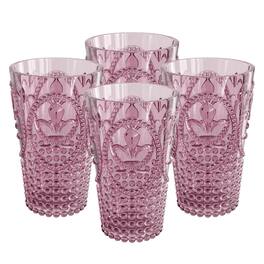 Jay Import - Plum Fleur De Lis Drink Tumblers (Set of 4) - 25.3 oz - Pink