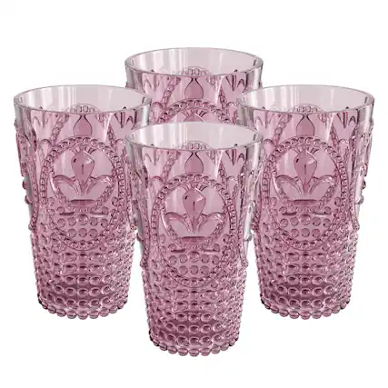 Front. Jay Import - Plum Fleur De Lis Drink Tumblers (Set of 4) - 25.3 oz - Pink.