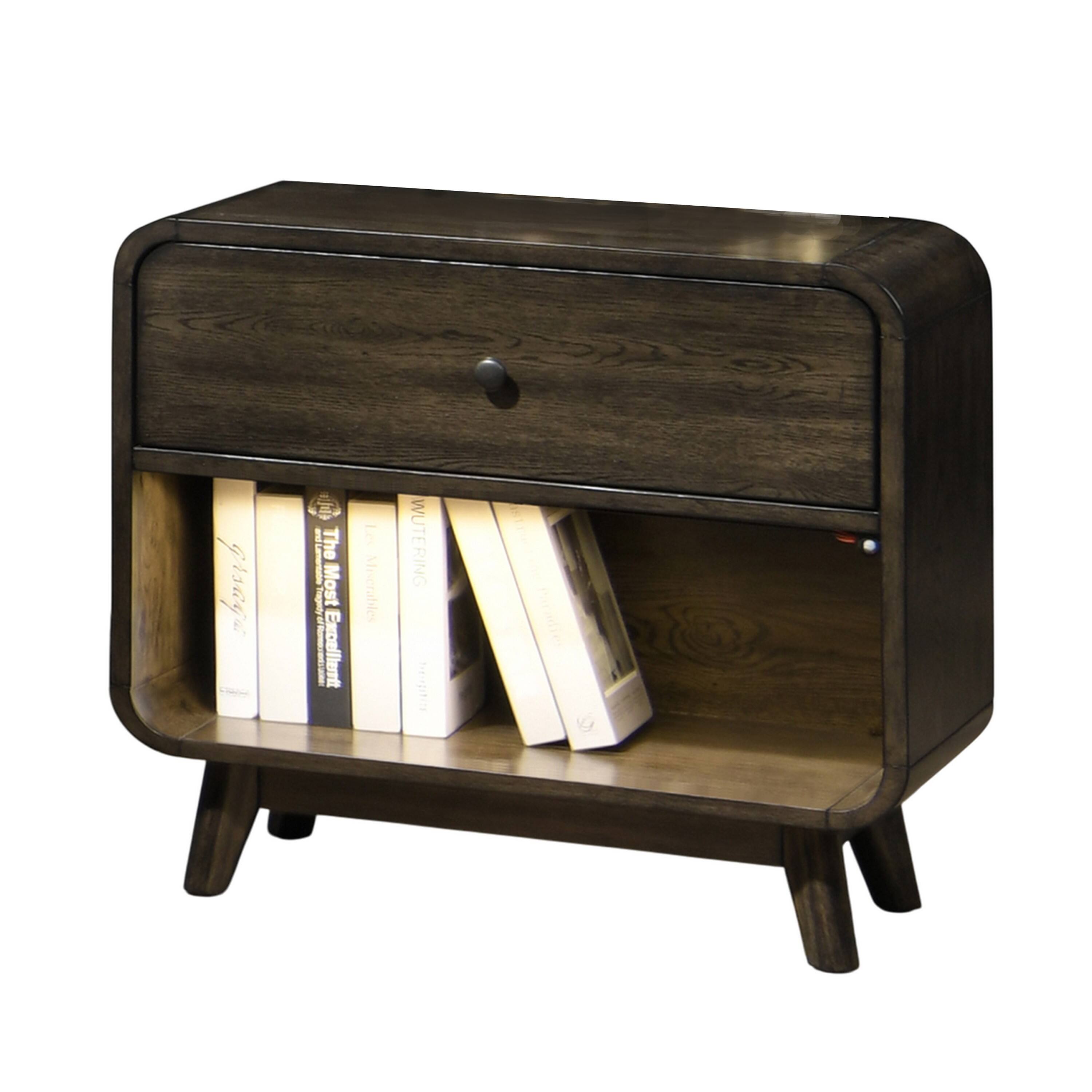 Manhattan Lane Roxy Nightstand with 1 Drawer and 1 Shelf, Walnut Solid ...
