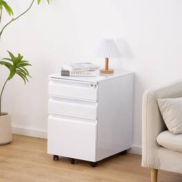 GARVEE - 3-Drawer Mobile File Cabinet With Lock - Under Desk Rolling Filing Storage - White