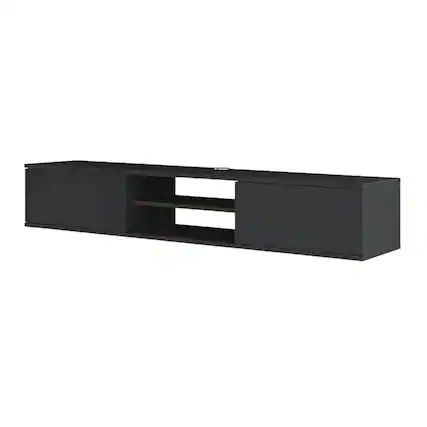 Front. FurniFact - Gray Floating TV Stand with Wall Mounting and Spacious Storage - Gray.