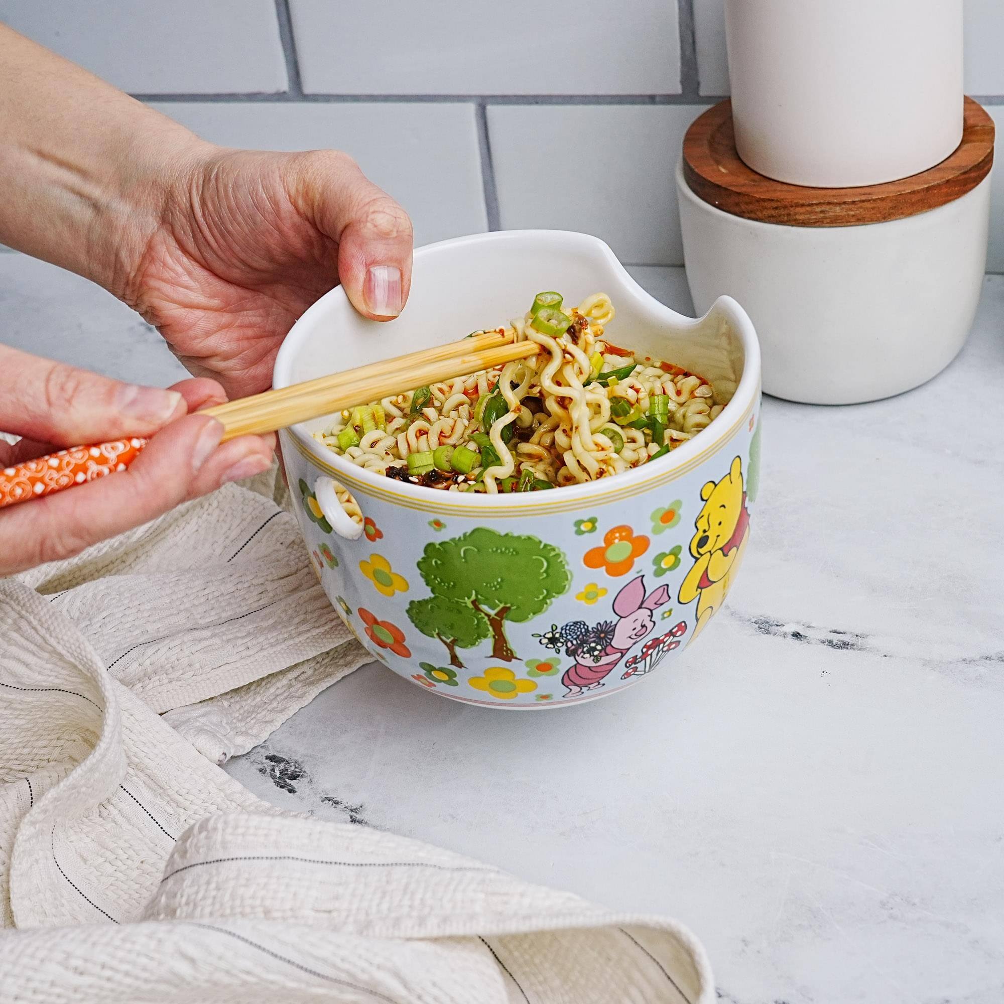 Alt View 5. Disney - Disney Winnie The Pooh Friends 20-Ounce Ceramic Ramen Bowl and Chopstick Set - White.