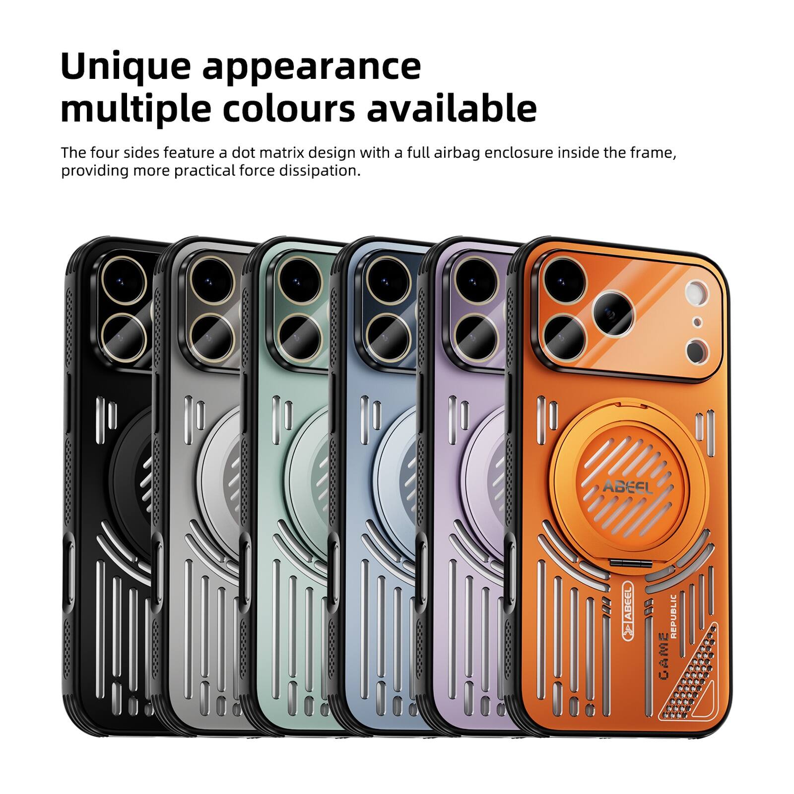 Unique appearance multiple colours available

The four sides feature a dot matrix design with a full airbag enclosure inside the frame, providing more practical force dissipation.

ABEEL ABCEL A A REPUBLIC GAME