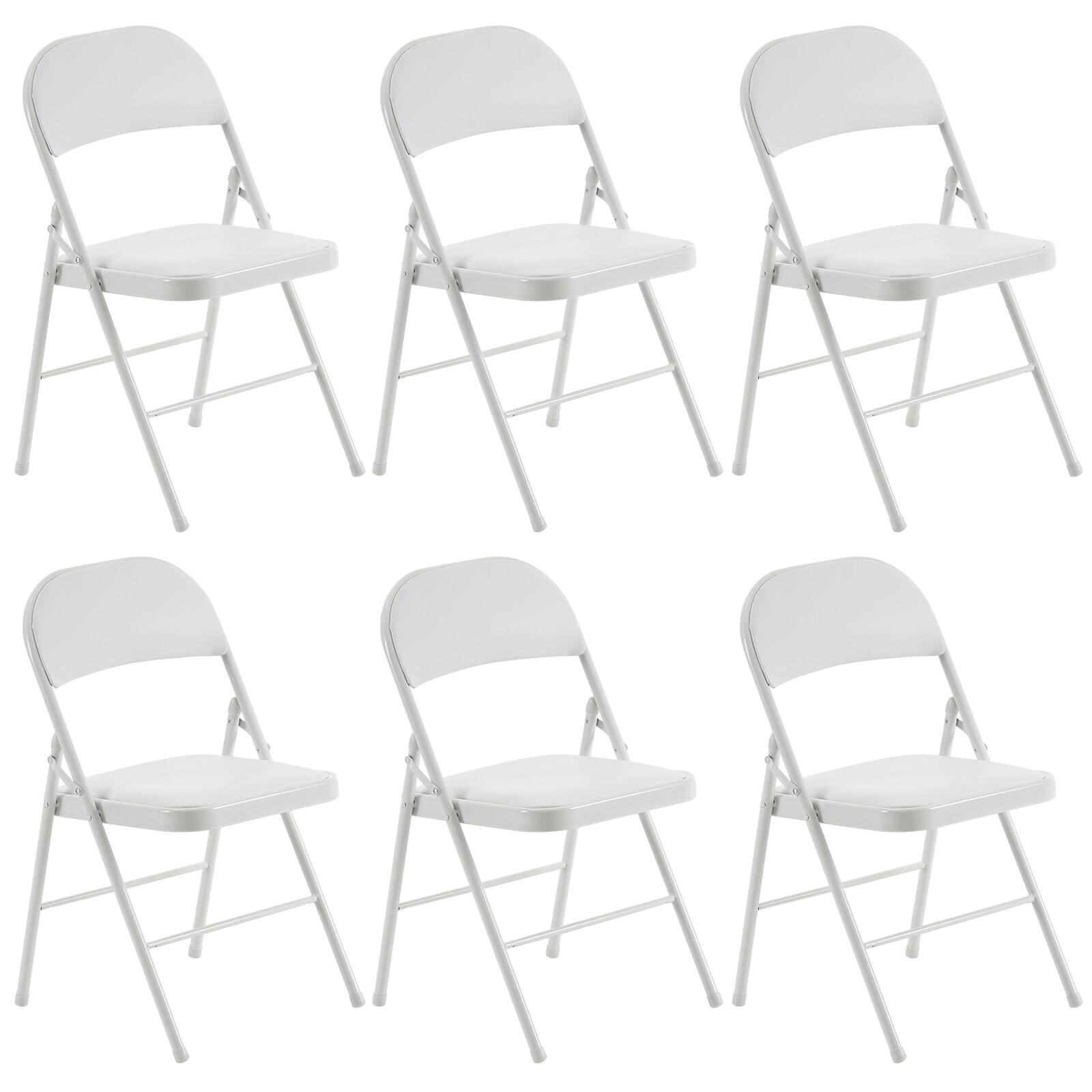 Winado - 6 Pack Commercial Contoured Folding Chairs Set Stackable Chairs Padded Seat Metal Steel Frame for Office Event Party - White