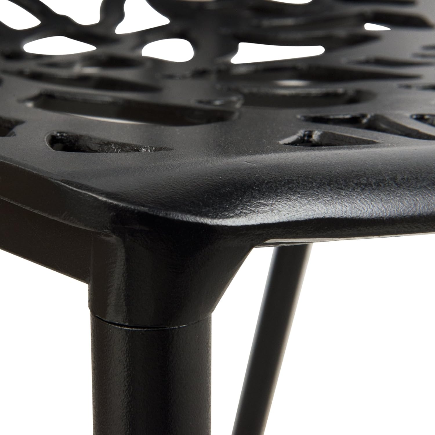 Alt View 2. LeisureMod - Devon Stackable Aluminum Dining Chair, Modern Floral Cutout Indoor/Outdoor Patio Chair - Fully Assembled - Black.