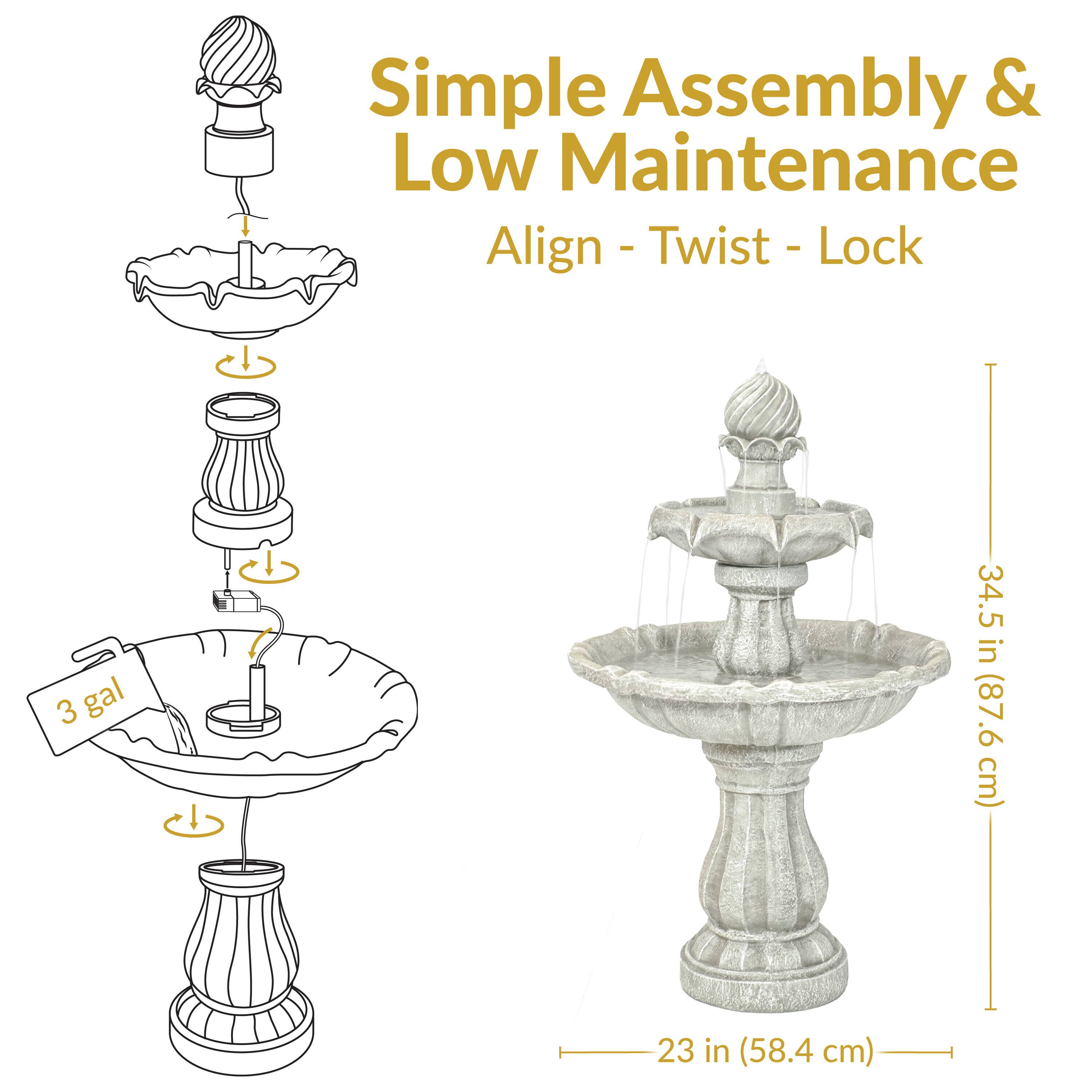 Simple Assembly & Low Maintenance  
Align - Twist - Lock  
3 gal  
34.5 in (87.6 cm)  
23 in (58.4 cm)