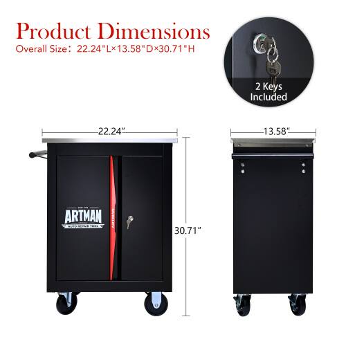 Product Dimensions  
Overall Size: 22.24" L x 13.58" D x 30.71" H  
2 Keys Included  

ARTMAN  
AKTMAN AUTO TOOLS
