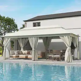Yardgrace - 10x20 FT Outdoor Heavy Duty Metal Frame Gazebo Double Roof Mosquito Net Privacy Screen Patio Backyard Garden - White