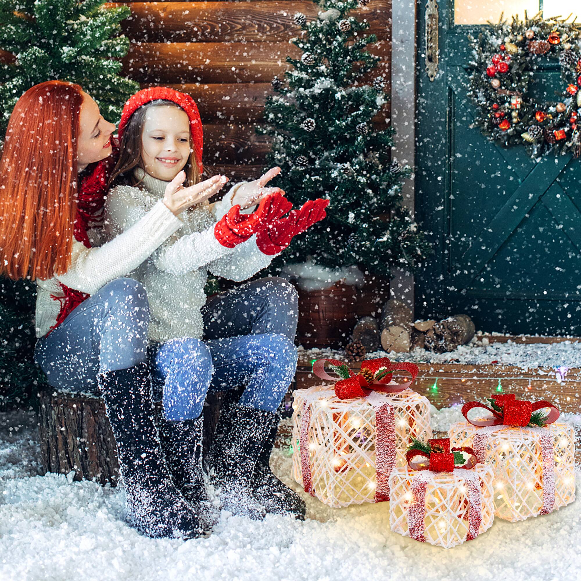 Alt View 5. Costway - Set of 3 Christmas Lighted Gift Boxes, Indoor Present Box Holiday Decoration - White/Red.