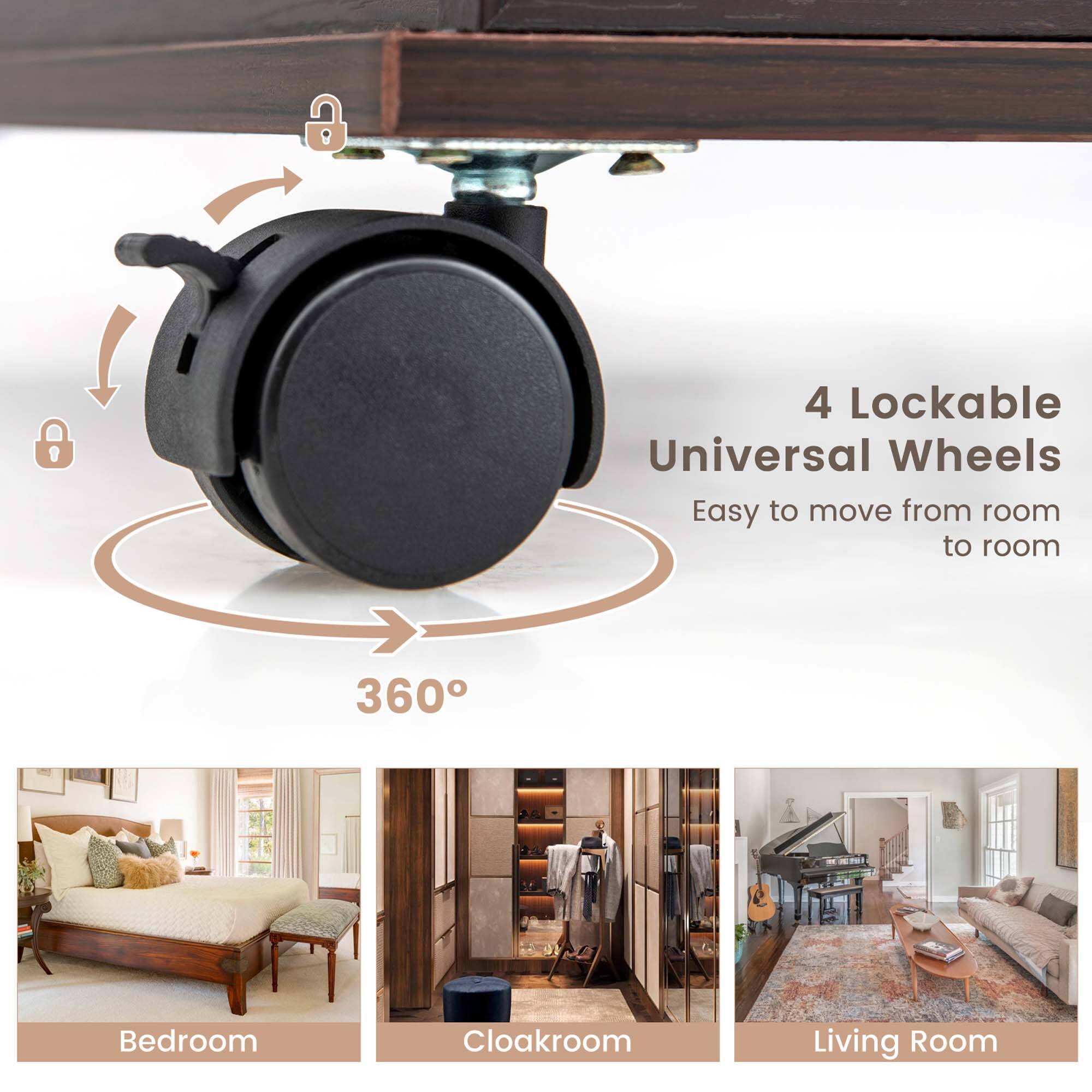 4 Lockable Universal Wheels Easy to move from room to room 360 Bedroom Cloakroom Living Room