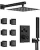 Front. GRANDJOY - 12" Dual Rain Shower System with Handheld Shower, Thermostatic Valve and 3 Function Diverter Faucet Set - Matte Black.