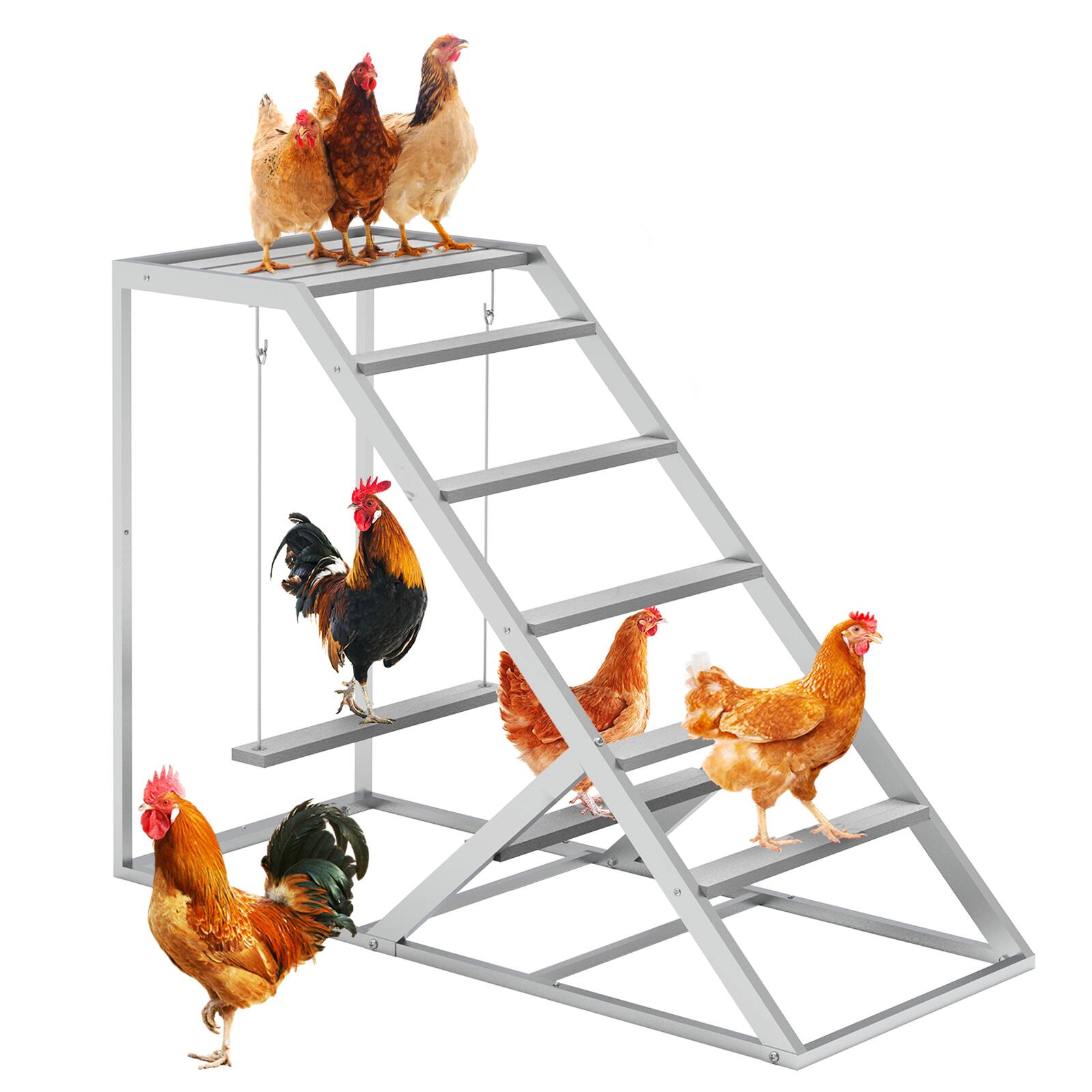 Alt View 1. Oumilen - Grey Metal Chicken Perch Playstand with Single Side Ladder & Hanging Swing - Gray.