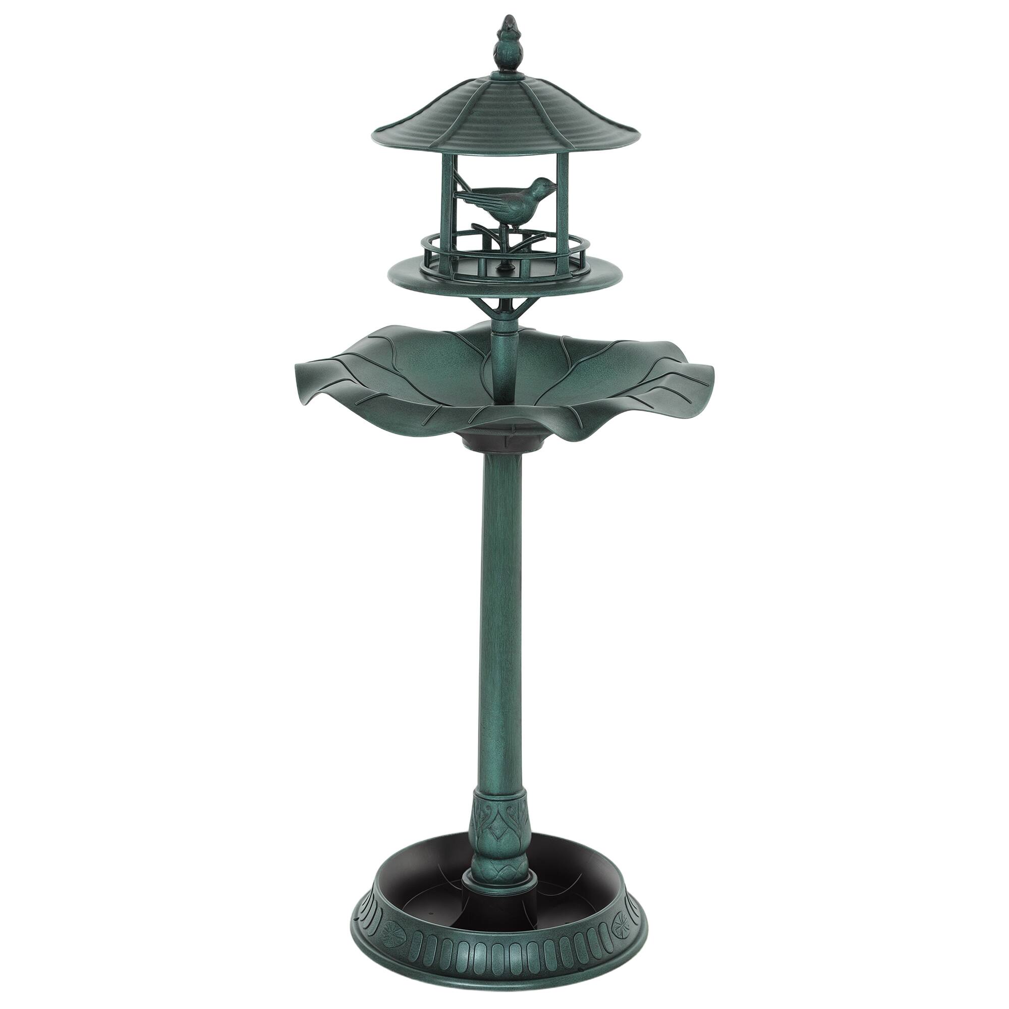 Outsunny - in 1 Garden Bird Bath Bowl Pedestal with Bird Feeder, Large Water Basin - Green