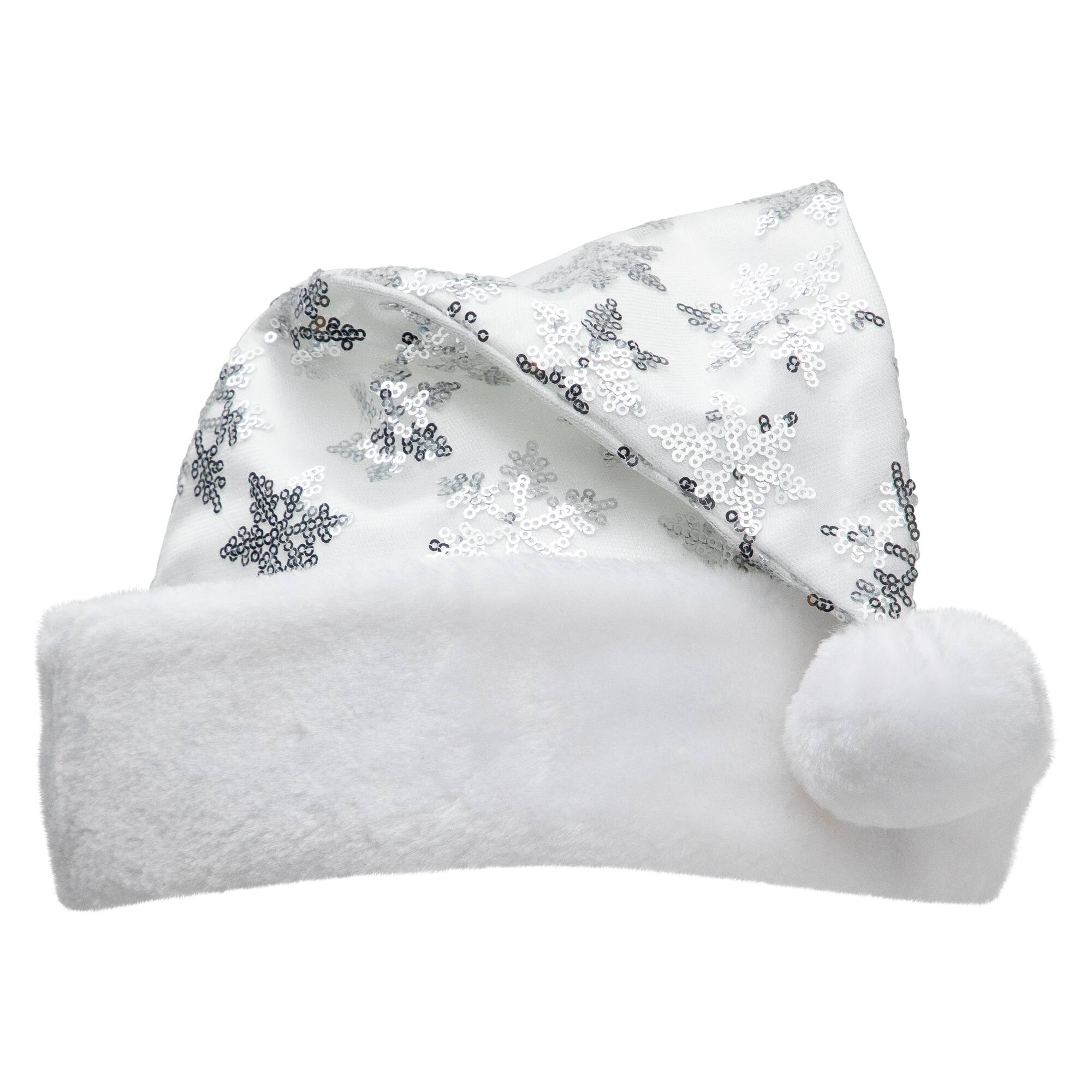 Alt View 1. Northlight - 21" Silver and White Sequin Snowflake Christmas Santa Hat - Medium - White.