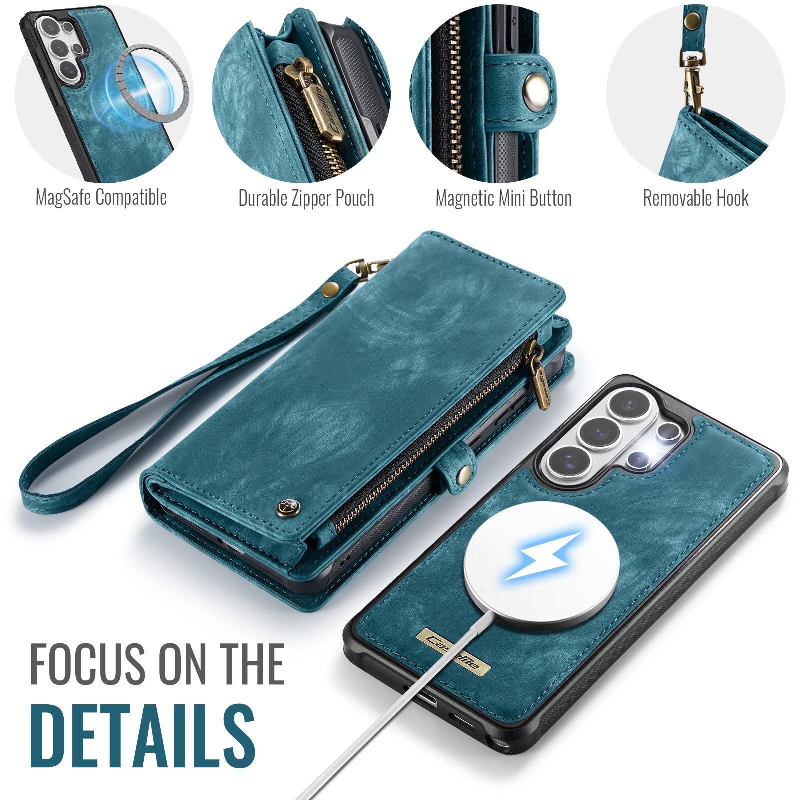 MagSafe Compatible  
Durable Zipper Pouch  
Magnetic Mini Button  
Removable Hook  

FOCUS ON THE DETAILS