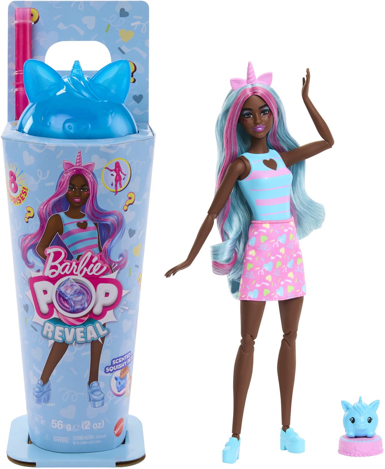 Barbie Pop Reveal Shakes Series, Scented Unicorn Fashion Doll & Pet with Accessories - COLLECTABLES - Mattel