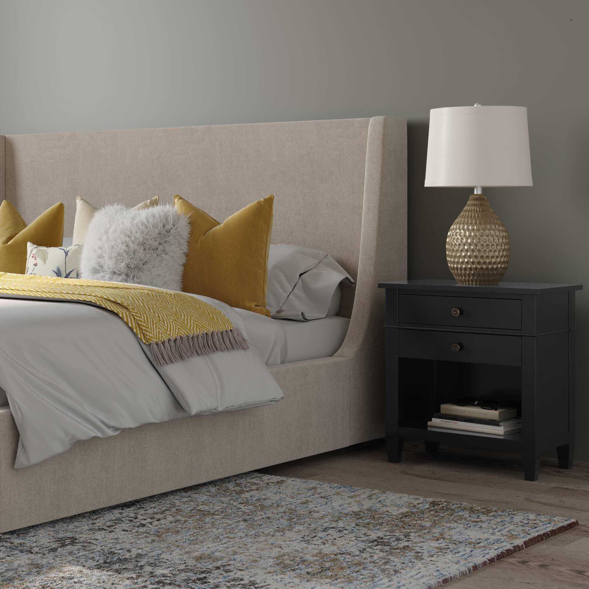 Angle. Simpli Home - Carlton SOLID WOOD 24 inch Wide Contemporary Bedside Nightstand Table in Black - Black.