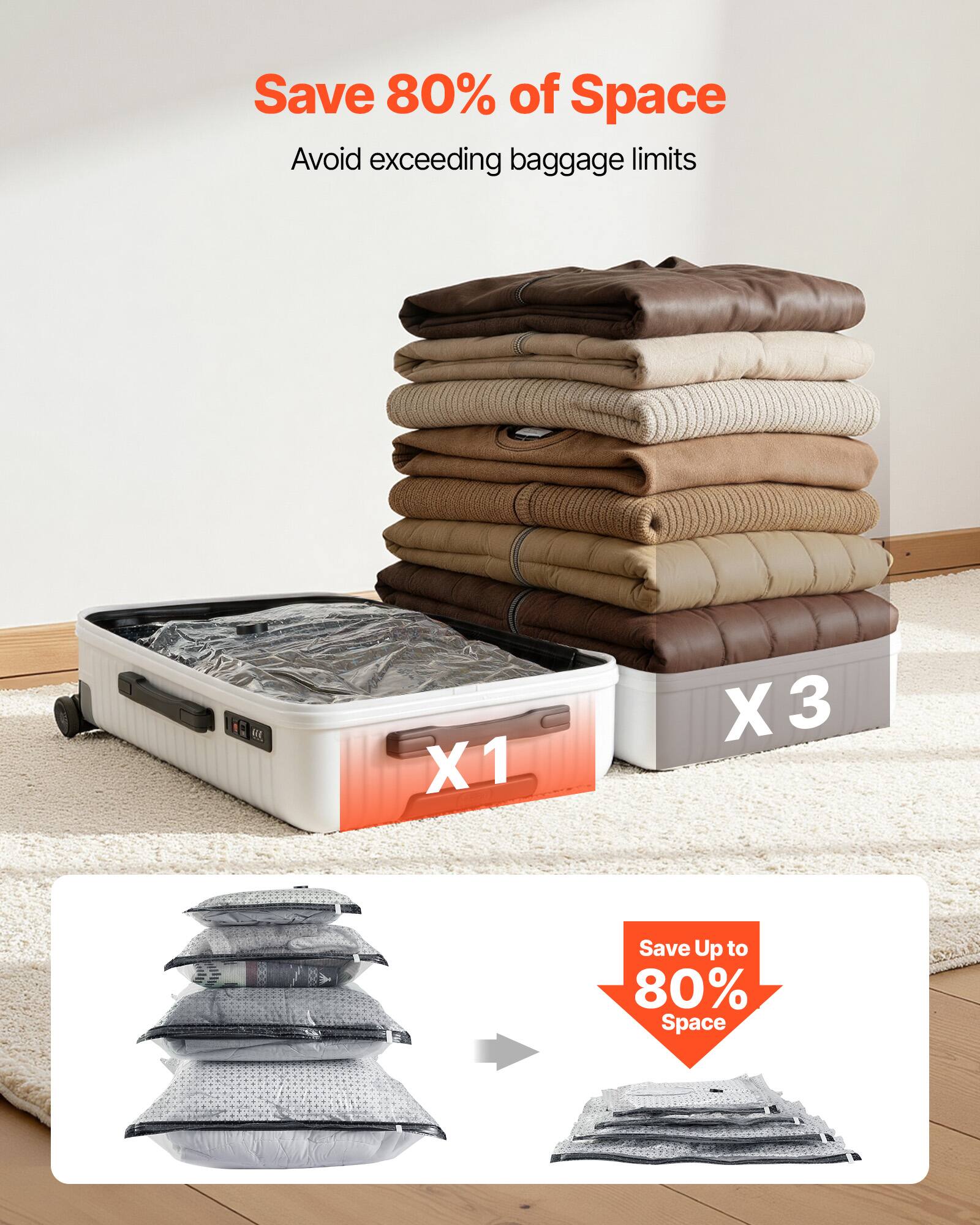 Save 80% of Space  
Avoid exceeding baggage limits  

4L X1 X X3  

Save Up to 80% Space