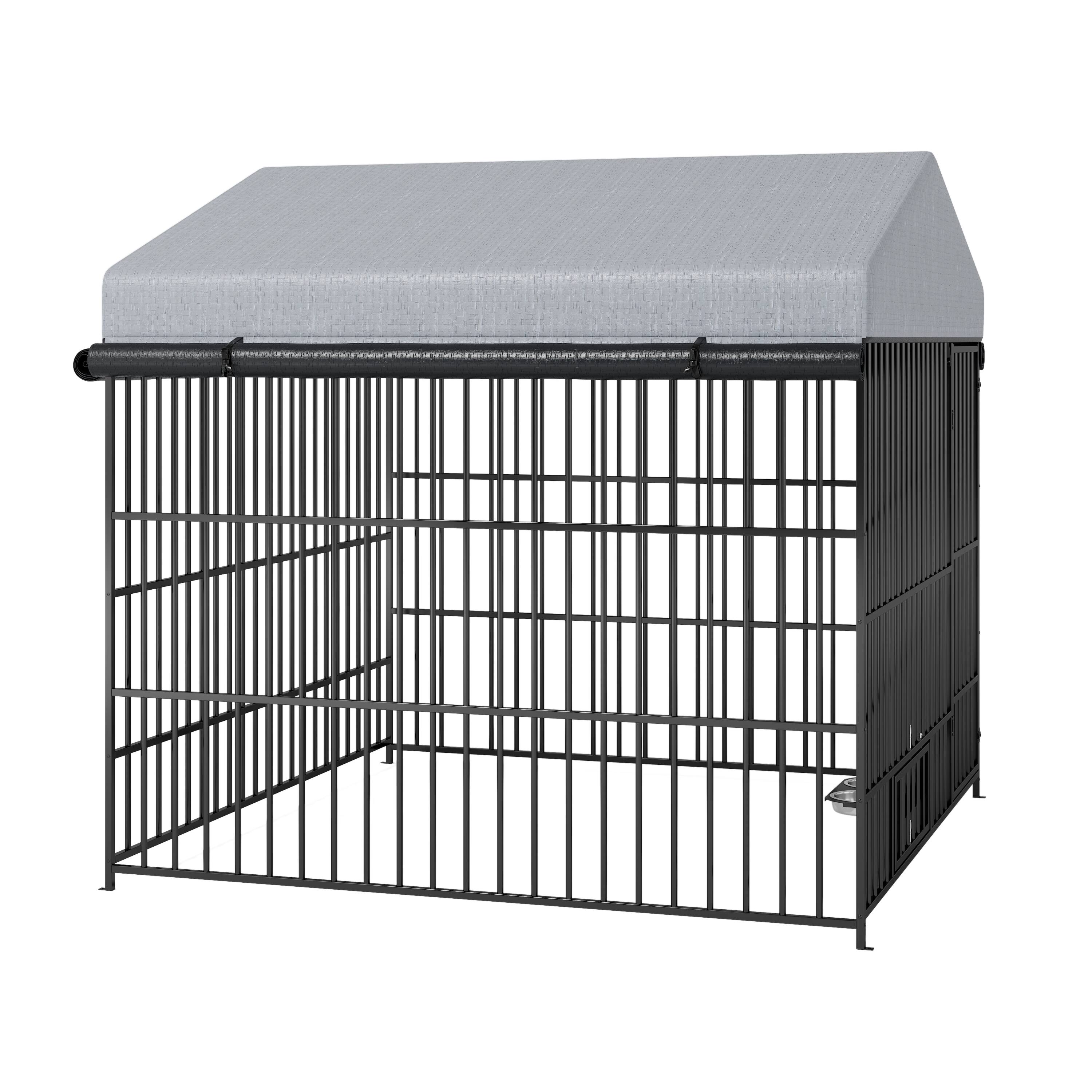 Front. Dexmalle - Dexmalle-6.6'L x 6.6'W x 6.4'H Large Dog Kennel Outdoor Pet Pens Run-Metal Fence with Roof Cover.