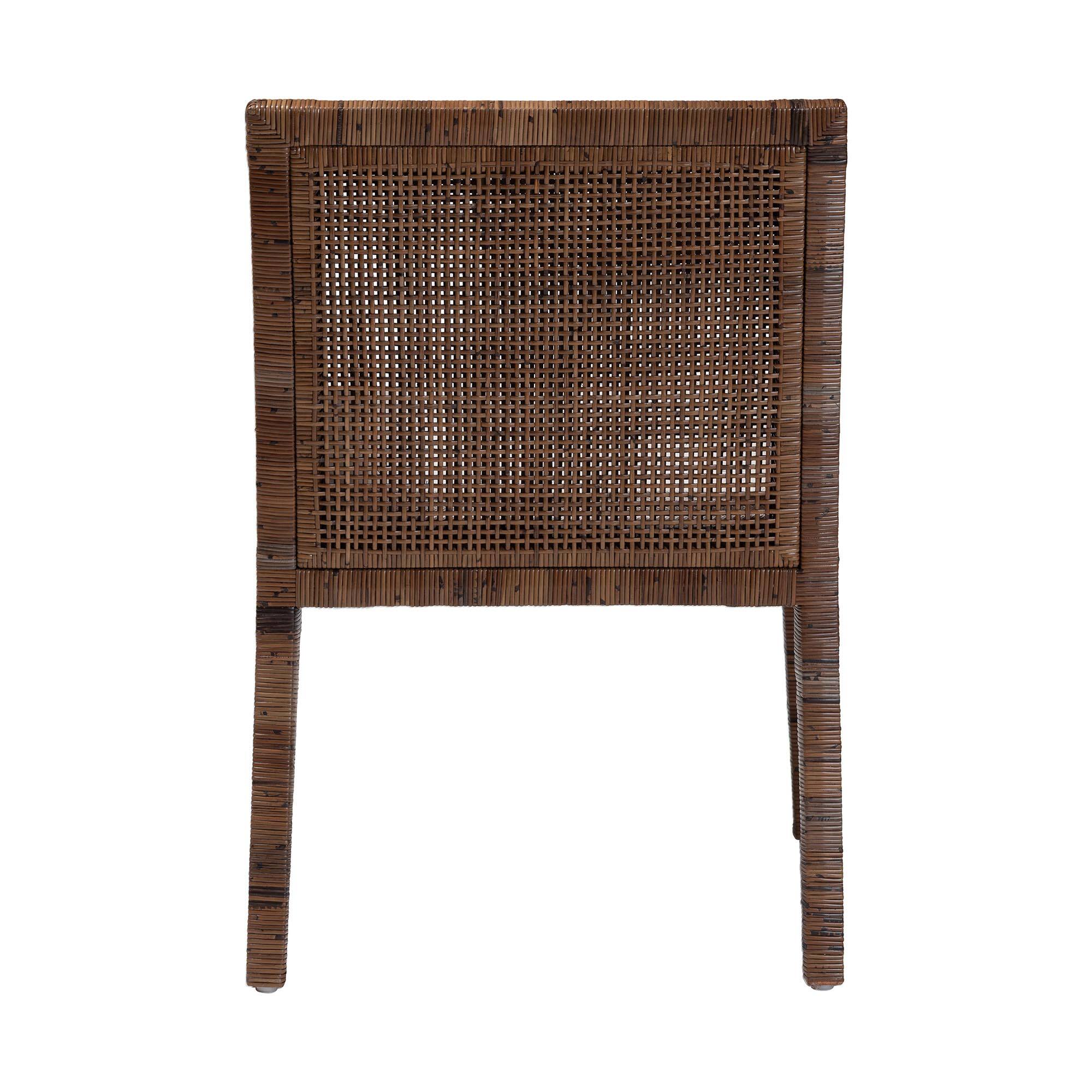 Back. bali & pari - Karis Rattan Dining Chair with Cushion - Handwoven Wicker Armchair with Mahogany Wood Frame, Coastal Indoor Seating - Antique Coffee.