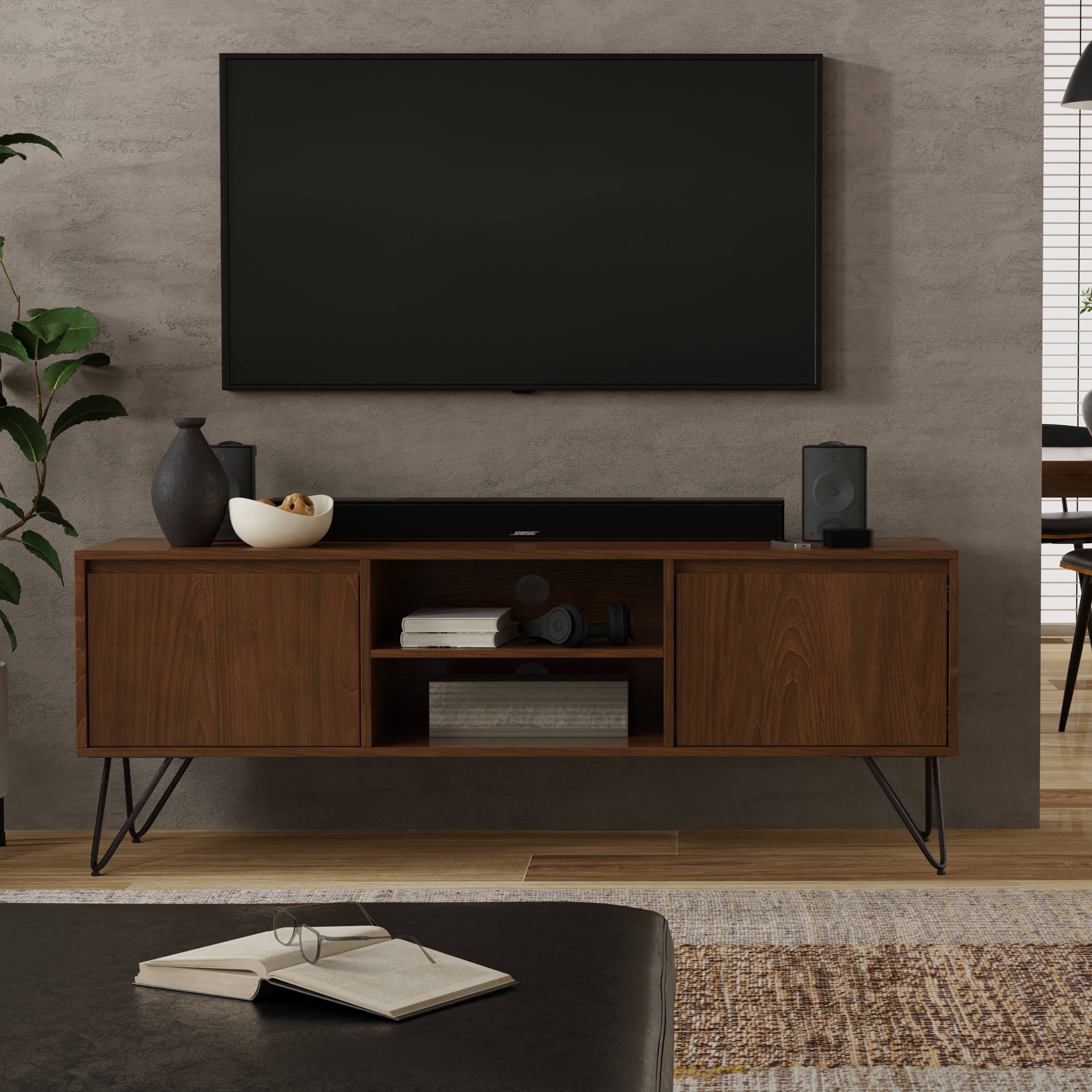 Alt View 1. Simpli Home - Hunter TV Media Stand - Walnut Veneer.
