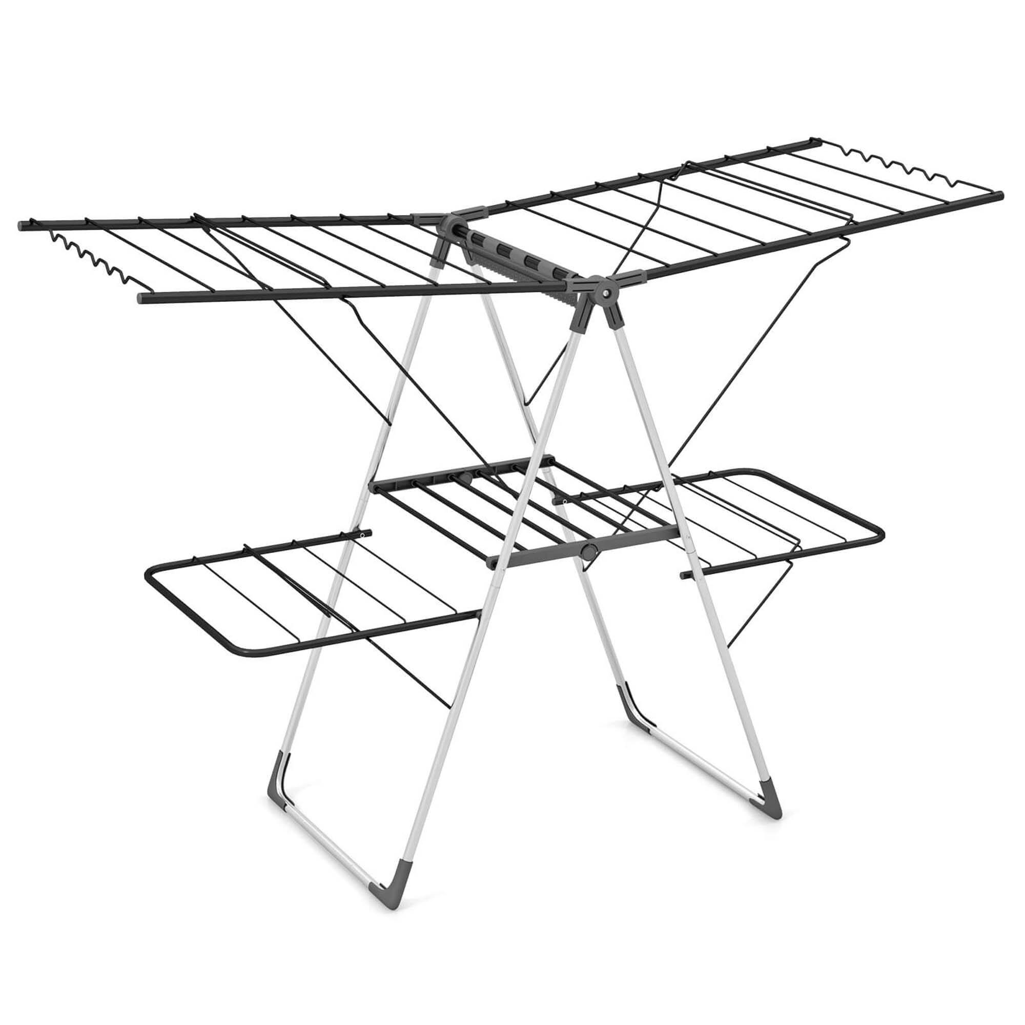 Alt View 9. Costway - Costway 2-Tier Clothes Drying Rack with 33 Drying Rails Height Adjustable Gullwings - Silver & Grey.