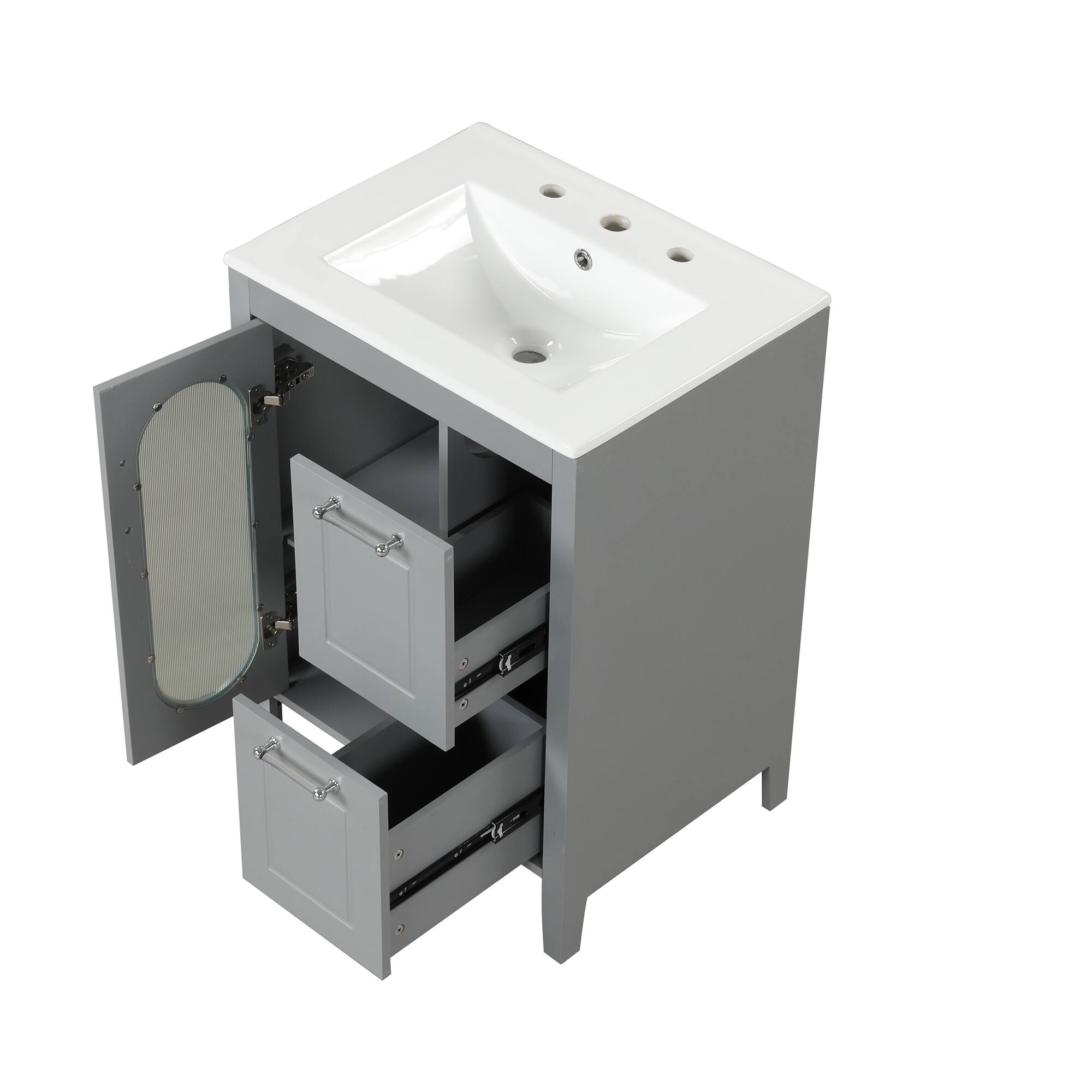 Alt View 7. Tiramisubest - 24" Bathroom Vanity with Sink, Bathroom Vanity Cabinet with Two Drawers and Door, Adjustable Shelf, Grey - Grey.