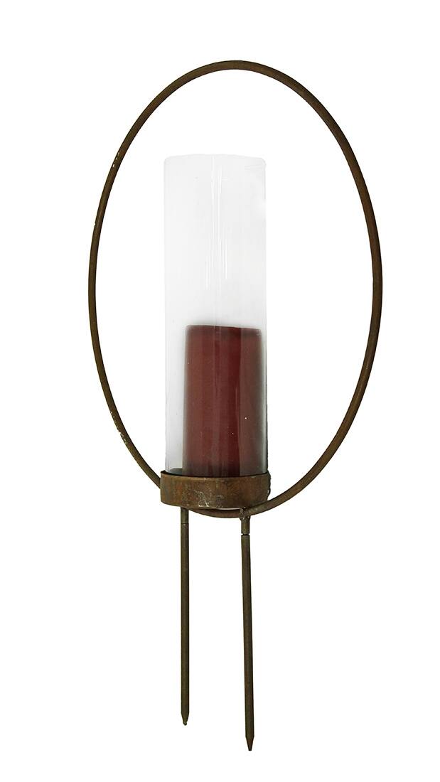 Alt View 1. Zeckos - Set of 2 Rust Color Metal Hoop Outdoor Ground Candleholders 12 inch - Rust.