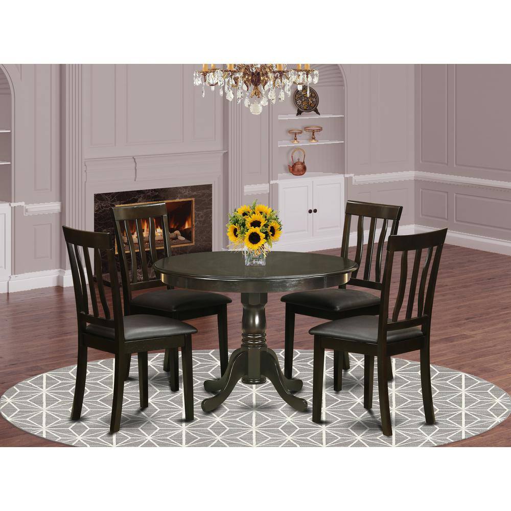 Back. East West Furniture - 5 Pc small Kitchen Table and Chairs set--small Kitchen Table and 4 dinette Chairs. - Cappuccino.