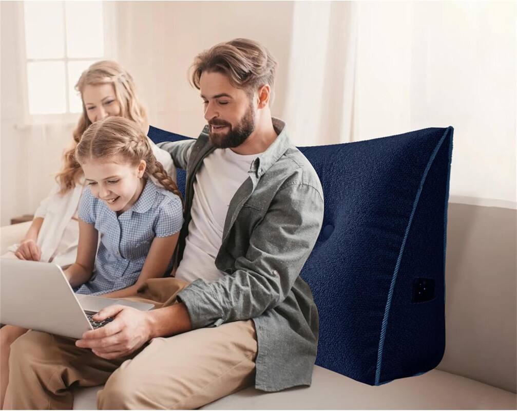 Angle. wowmax - Full Size Navy Wedge Pillow - Plush Triangle Headboard Bolster for Bed Reading Support - Dark Blue.