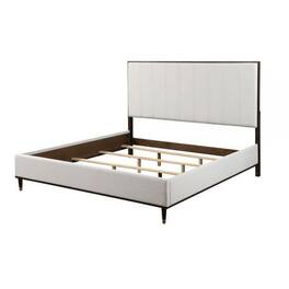 Manhattan Lane - Aren Queen Bed, Light Gray Fabric Upholstery, Crisp White and Smooth Brown - Gray, White, Brown