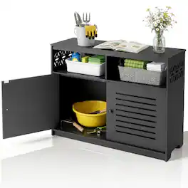 Winado - Storage Cabinet PVC 2-in-1 Workstation, Patio Storage Box with Shelf, Doors for Indoor Outdoor Garden Balcony Garage - Black