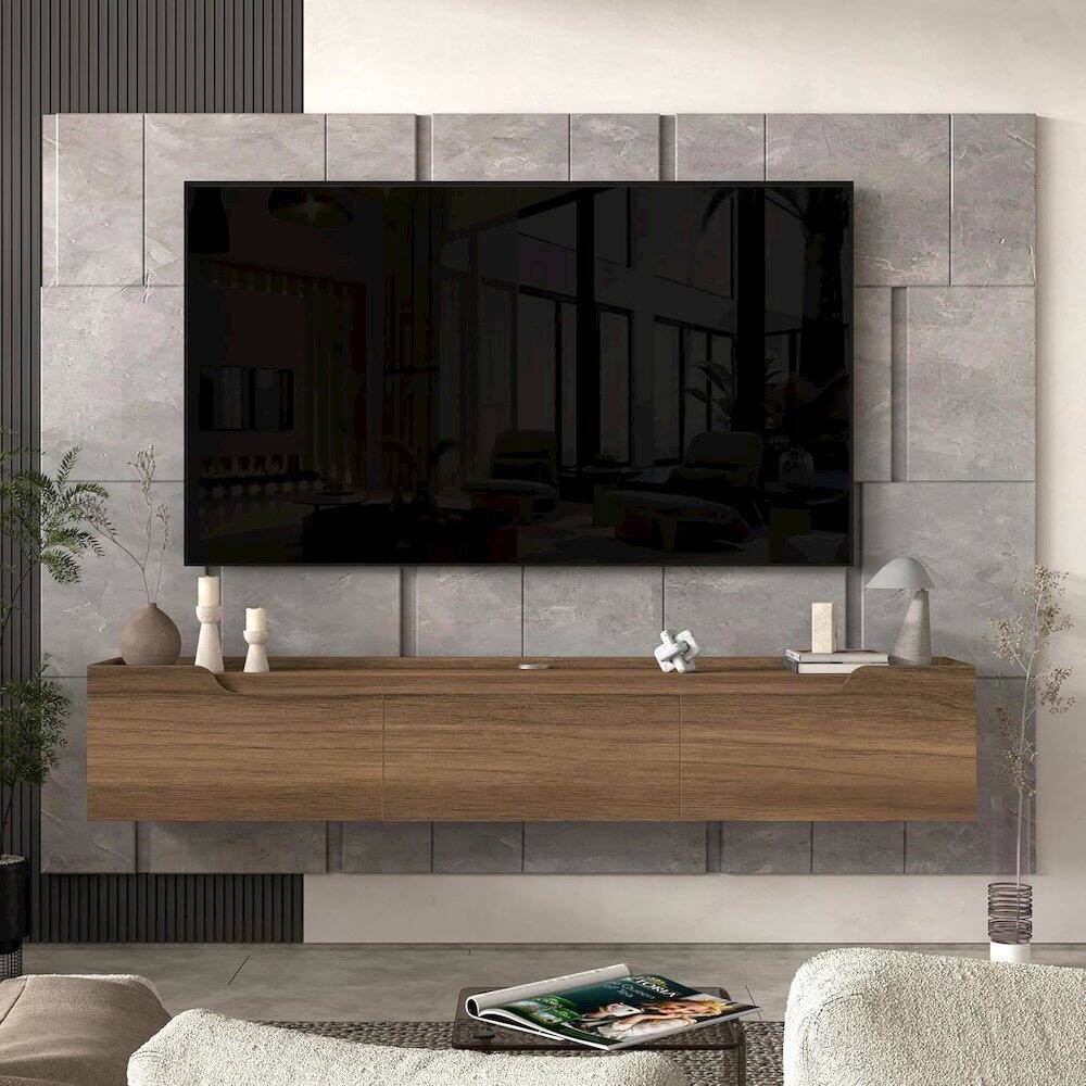 Alt View 2. Atelier Mobili - Floating TV Stand for Up to 80 Inch TVs – Wall Mounted Entertainment Center - Brown.