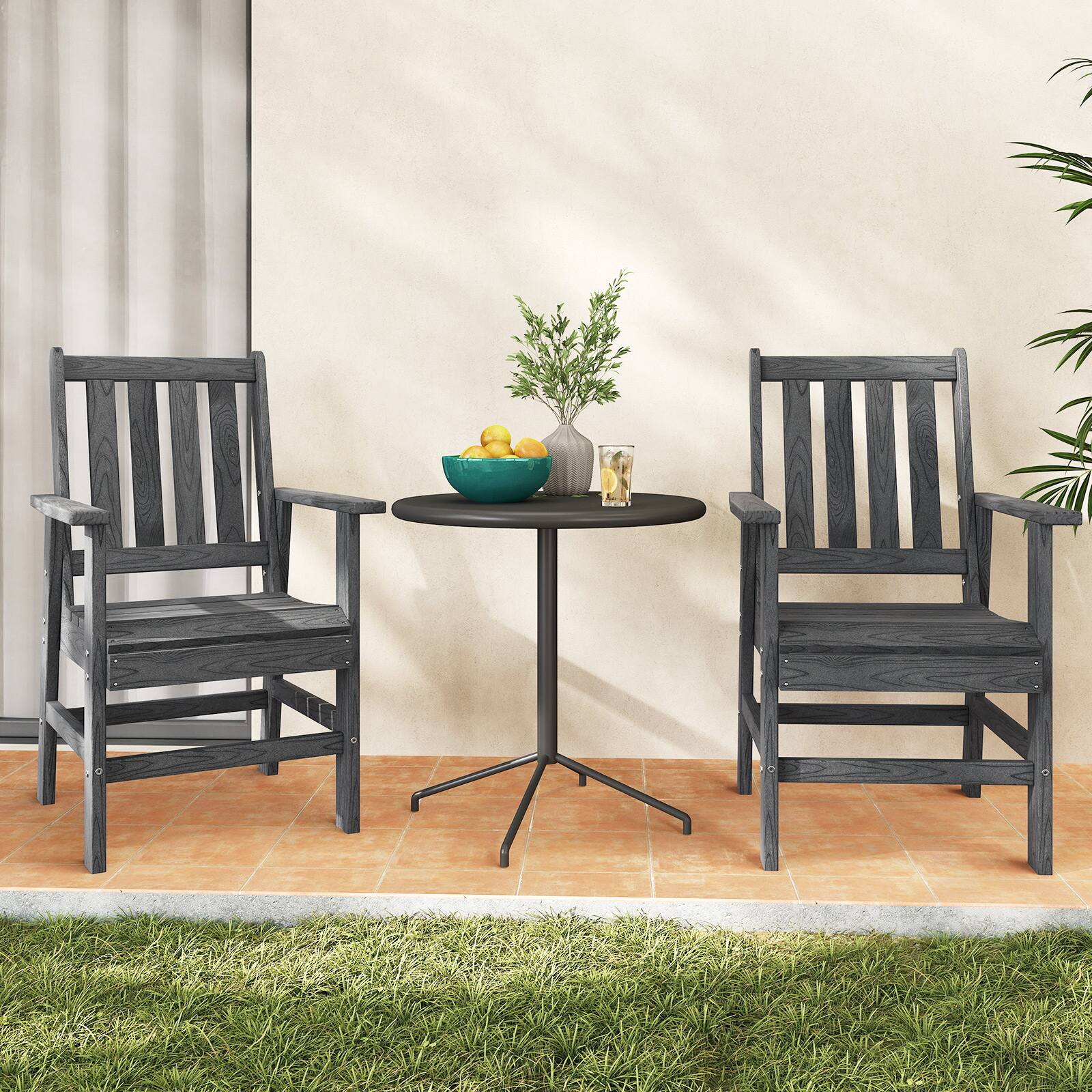Alt View 1. Gymax - Gymax Patio Dining Chairs Set of 4 w/Wide Armrests Curved Seat Wood Grain for Backyard Gray - Gray.