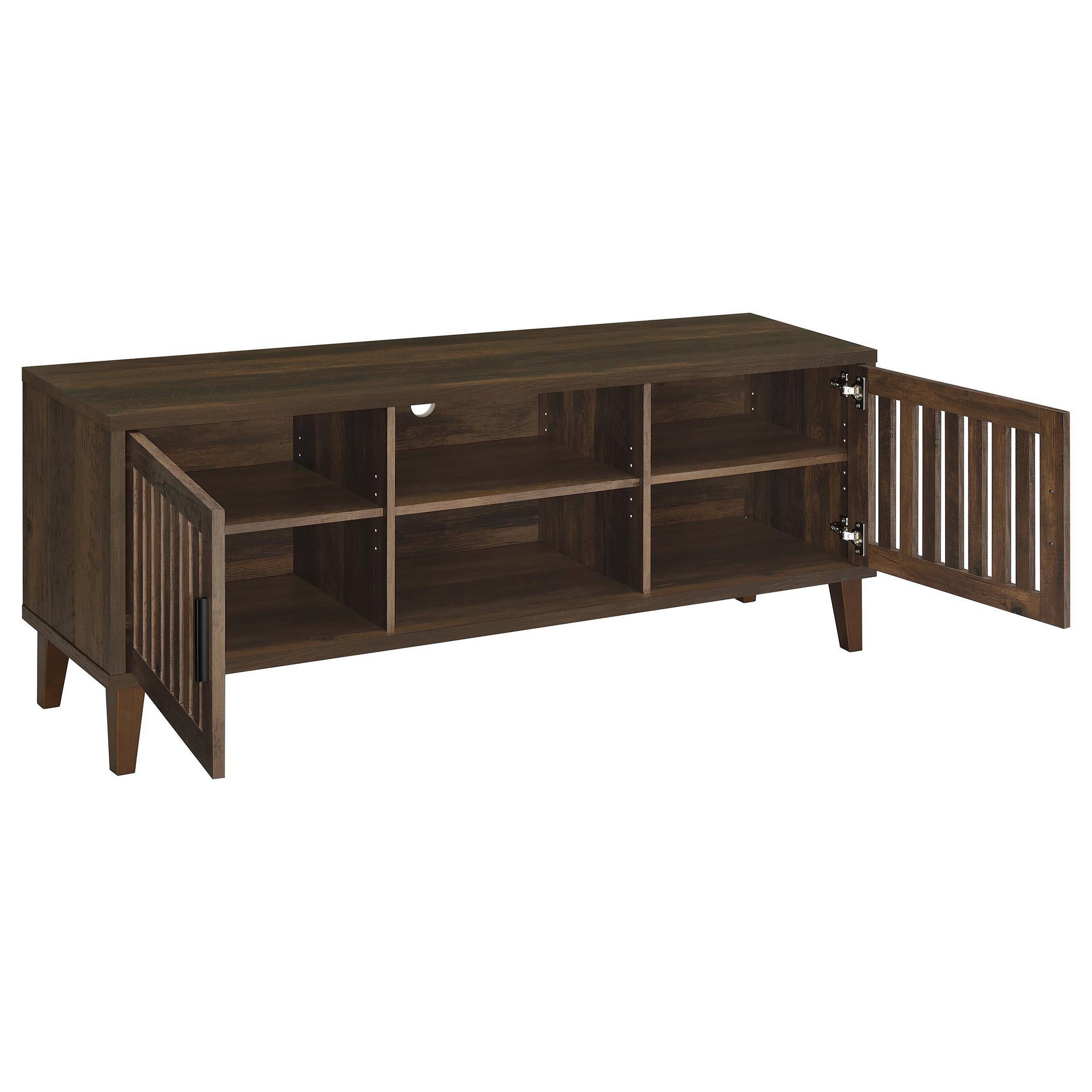 Alt View 2. Manhattan Lane - Sid TV Stand Media Cabinet, 2 Slatted Doors, Shelf, Brown Wood 60 Inch - Dark Brown.