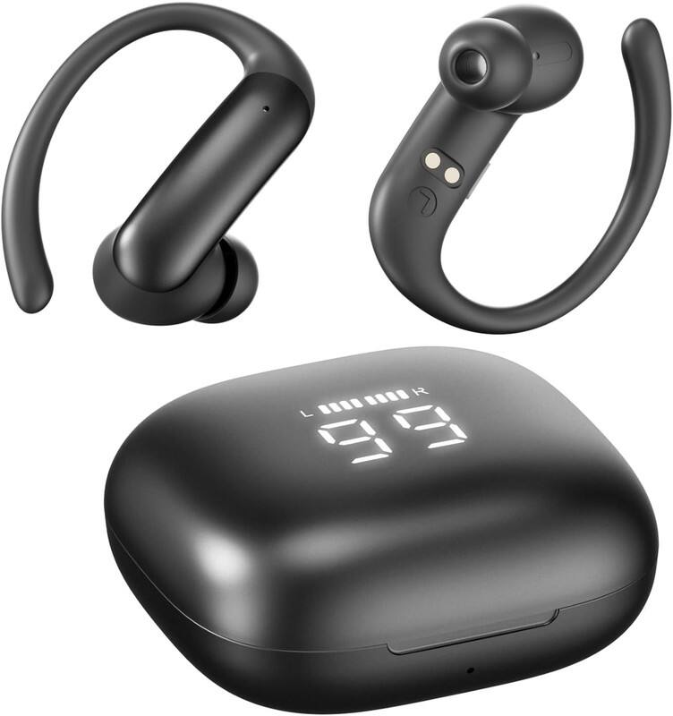 RISOKEYS - Wireless Bluetooth Headphones w/ Long Battery Life, Voice Control & Digital Display for Gym, Running, Travel - Black