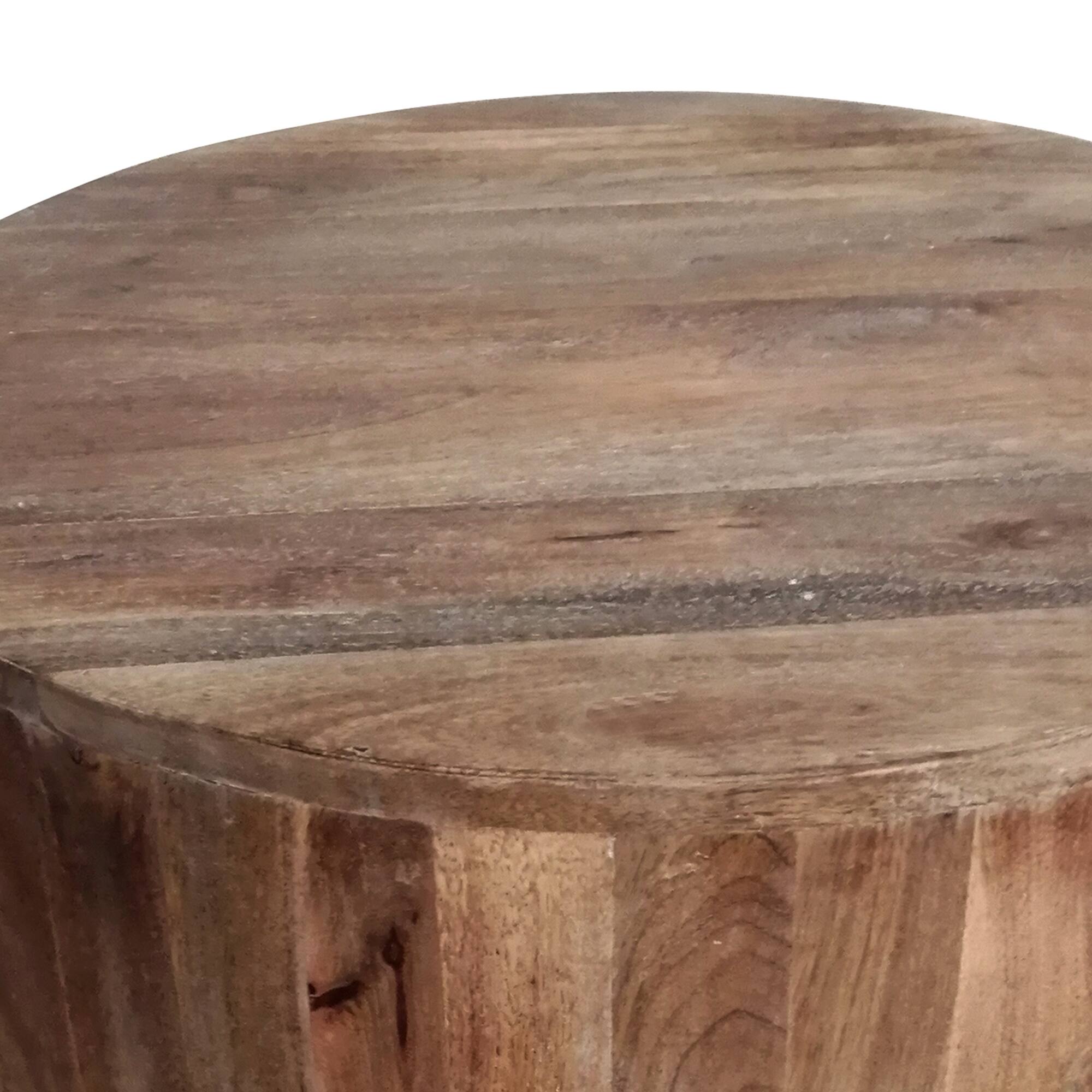 Alt View 2. Manhattan Lane - Arthur Handcarved Cylindrical Shape Round Mango Wood Distressed Wooden Side End Table - Brown.
