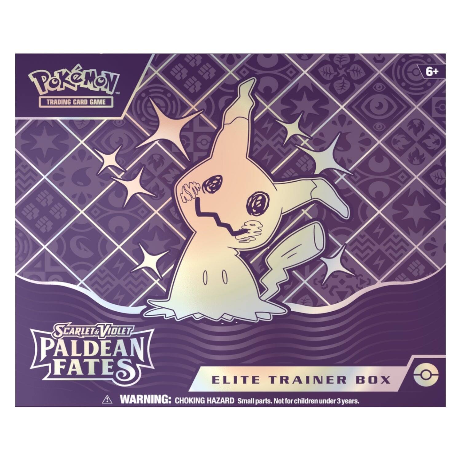 Pokémon Trading Card Game  
Scarlet & Violet  
Paldean Fates  
Elite Trainer Box  

6+  

Warning: Choking Hazard. Small parts. Not for children under 3 years.