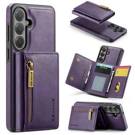 Dteck - For Samsung Galaxy S26+ Detachable Wallet Case Premium PU Leather 2-in-1 Magnetic Zipper RFID Card Holder Cover - Purple