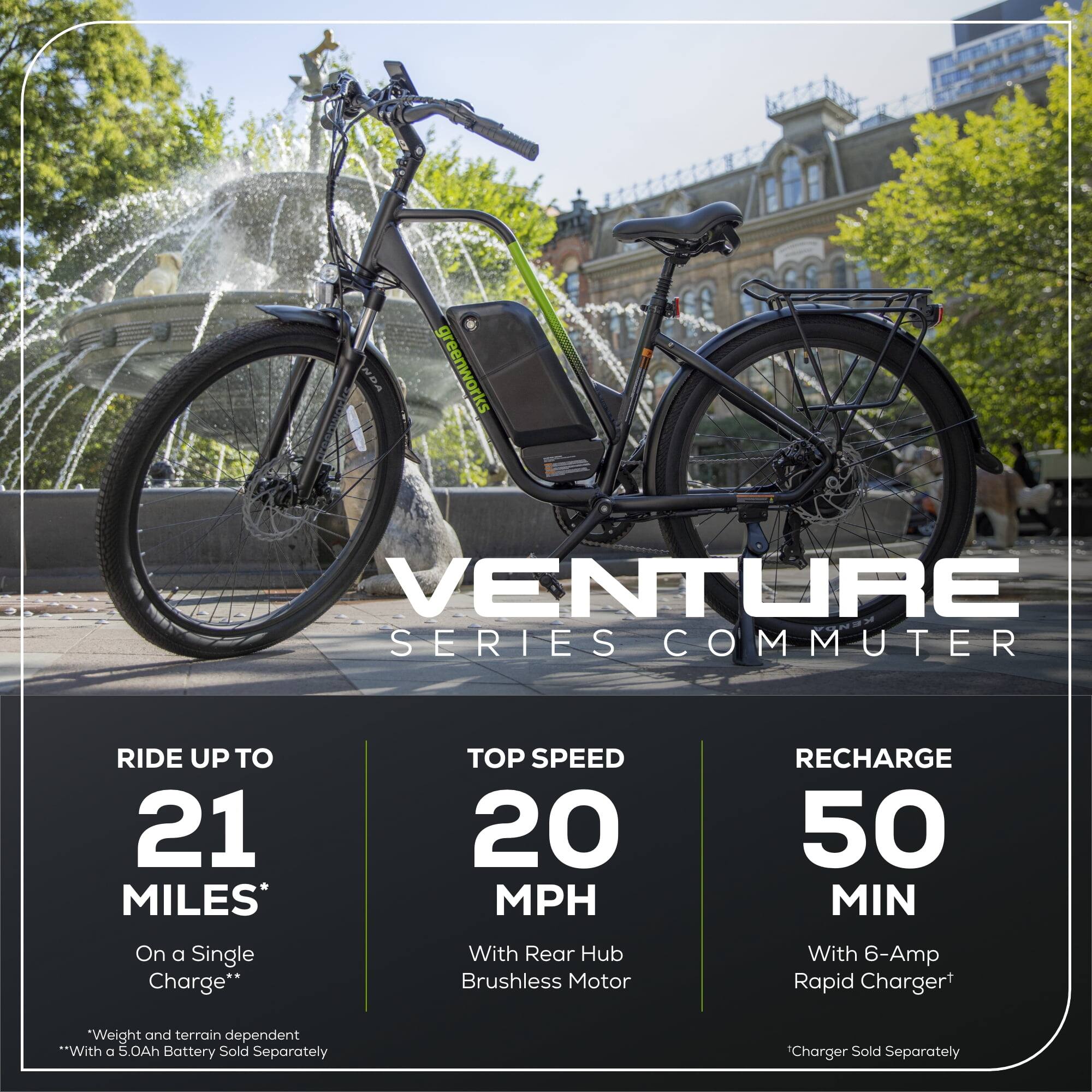 Alt View 5. Greenworks - Greenworks 60V Electric Commuter Bike for Adults, 27.5" Tires, 500W Peak Motor, Removable Battery (Bike Only) - Green.