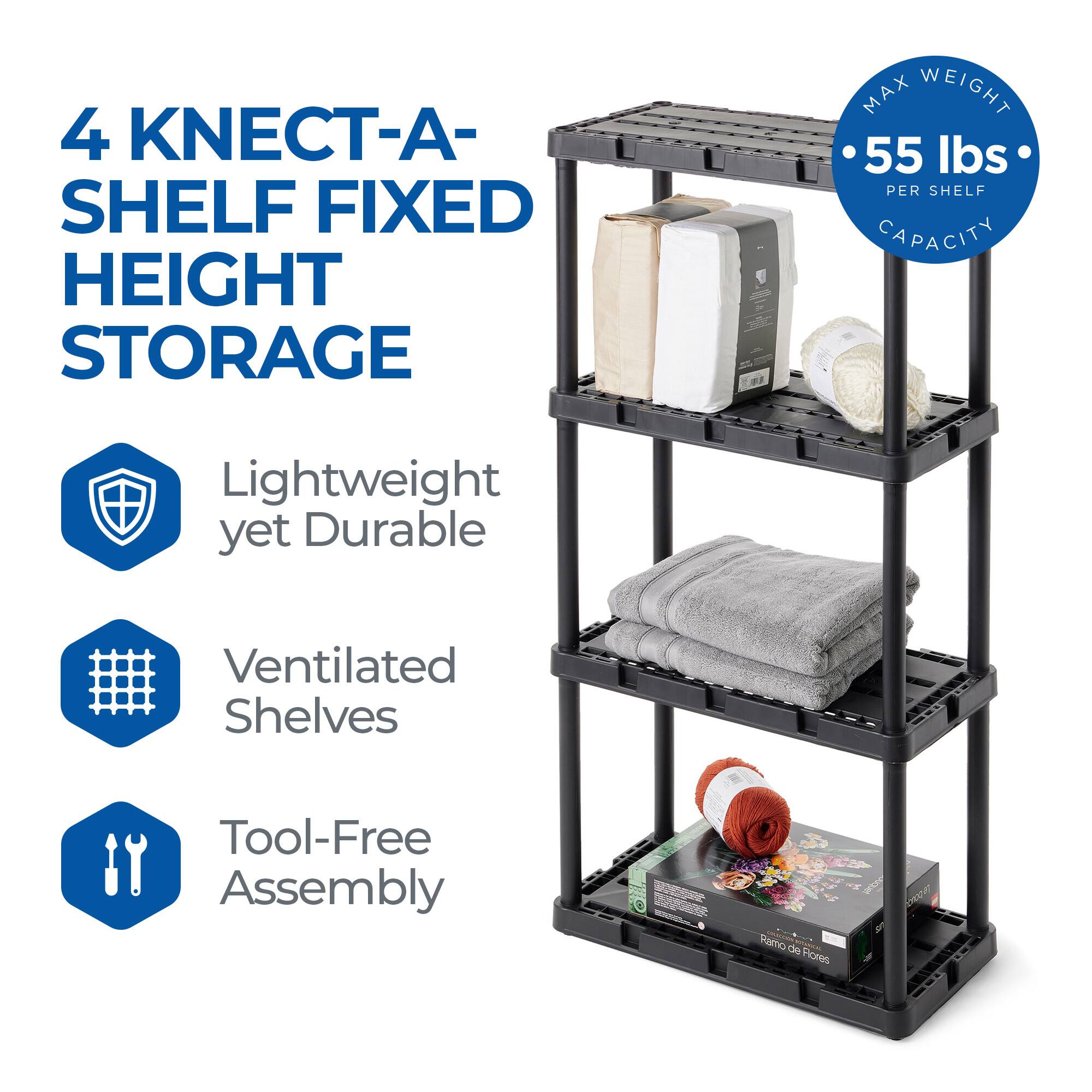 4 KNECT-A-SHELF FIXED HEIGHT STORAGE

- Lightweight yet Durable
- Ventilated Shelves
- Tool-Free Assembly

MAX WEIGHT 55 lbs PER SHELF CAPACITY