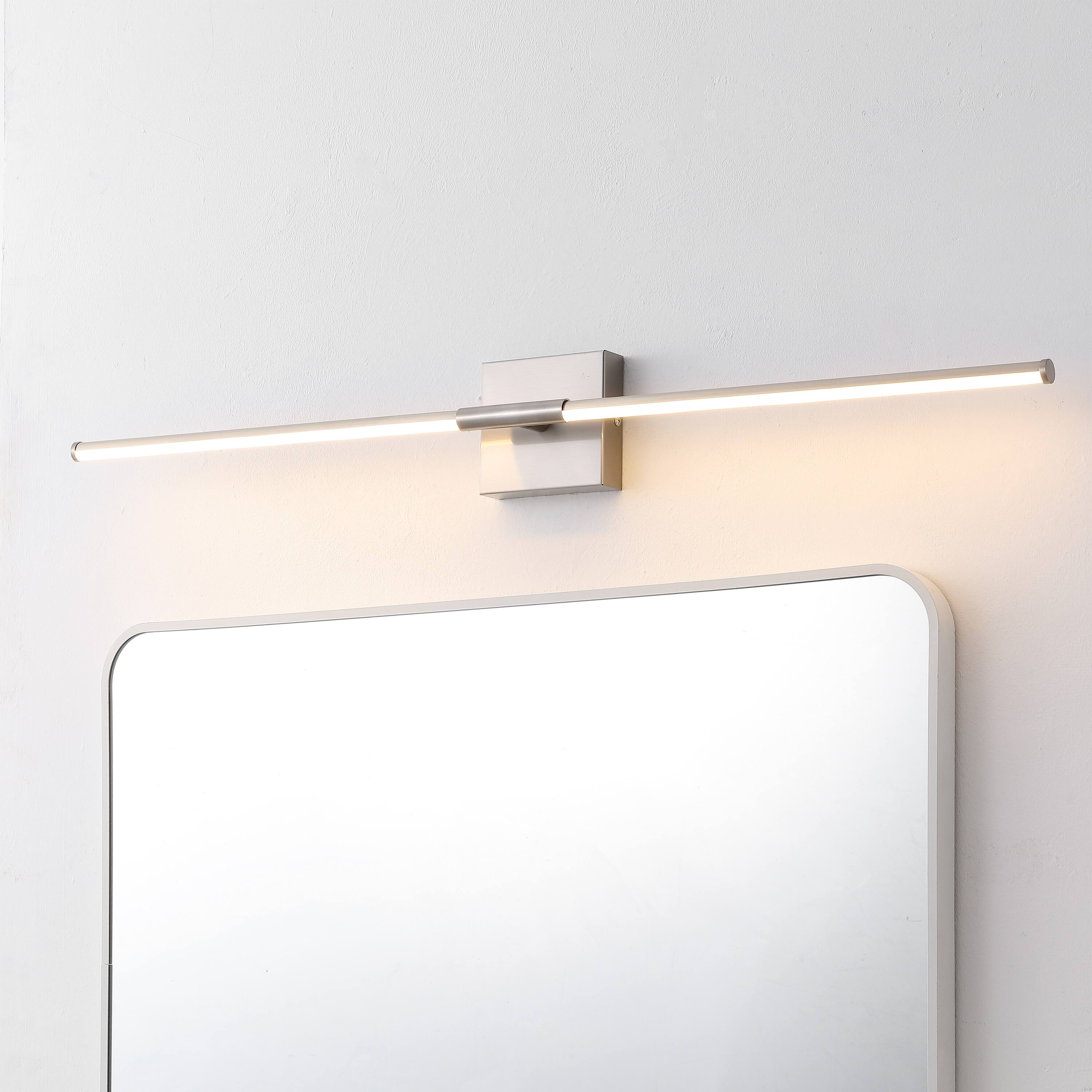 Alt View 1. Jonathan Y - McKenna 32" Modern Minimalist Dimmable Integrated LED Metal Wall Sconce, Nickel - Nickel.